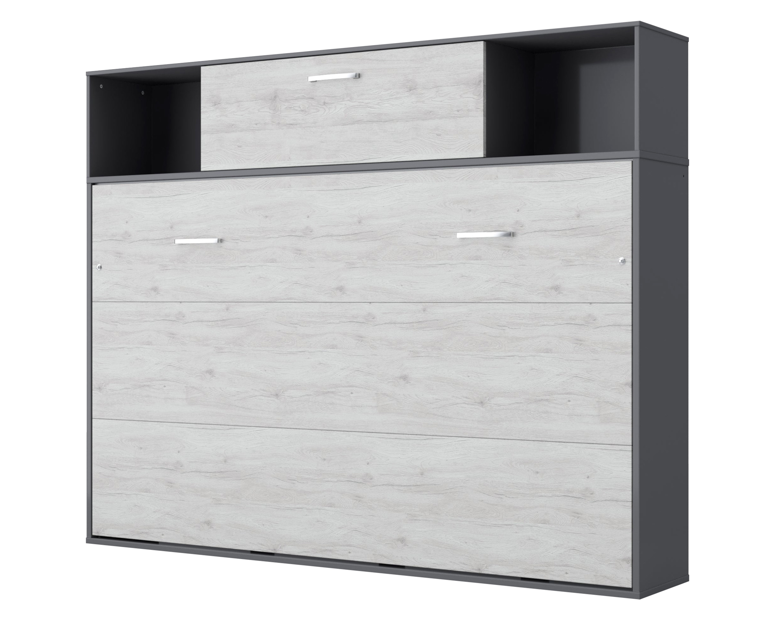 Maxima Inverto Murphy Horizontal Wall Bed with Cabinet on Top - Venatino White, Full XL Size