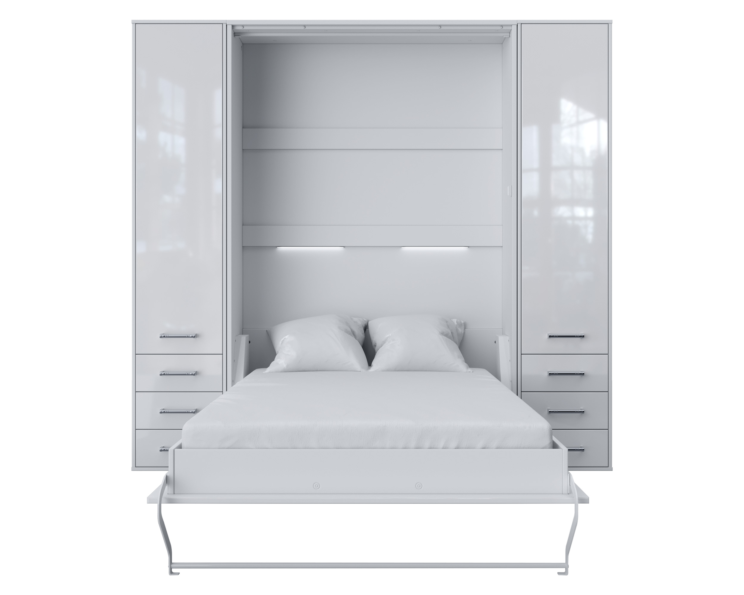 Maxima Inverto Murphy Vertical Wall Bed with 2 Cabinets - Venatino White, Full XL Size