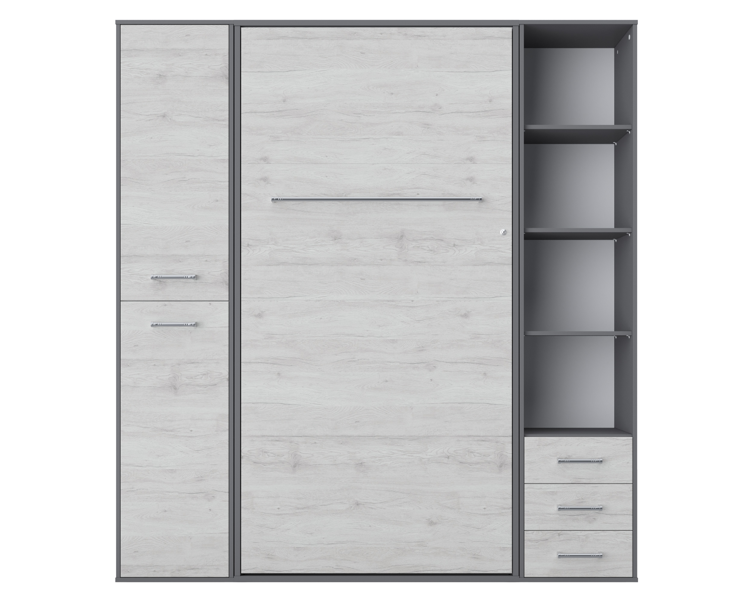 Maxima - Inverto Murphy Vertical Full XL Wall Bed with 2 Cabinets and Open Storage