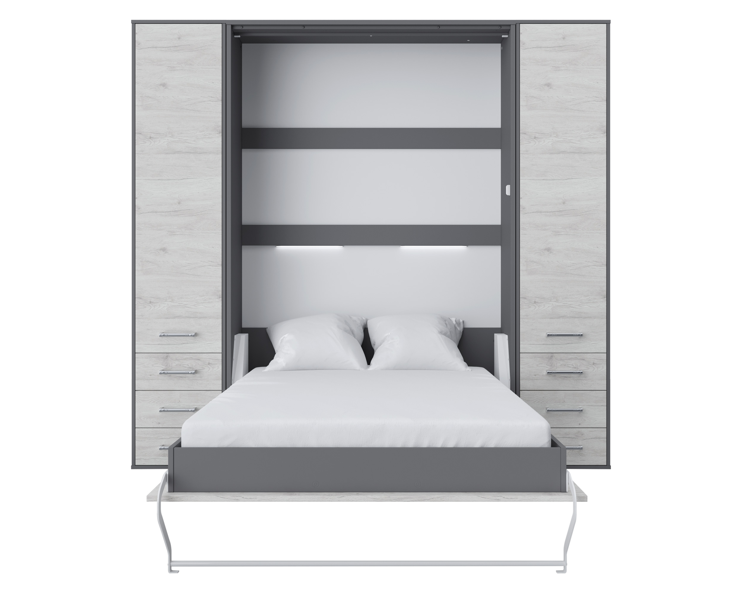 Maxima Inverto Murphy Vertical Bed with 2 Cabinets - White/Gray, Queen Size