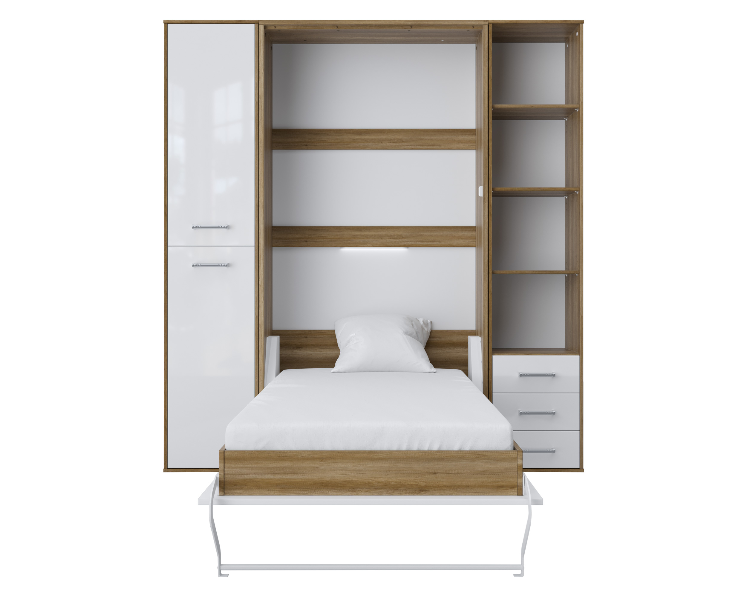 Maxima Inverto Murphy Vertical Bed with Mattress and 2 storage Cabinets - Oak Country/White, Queen Size