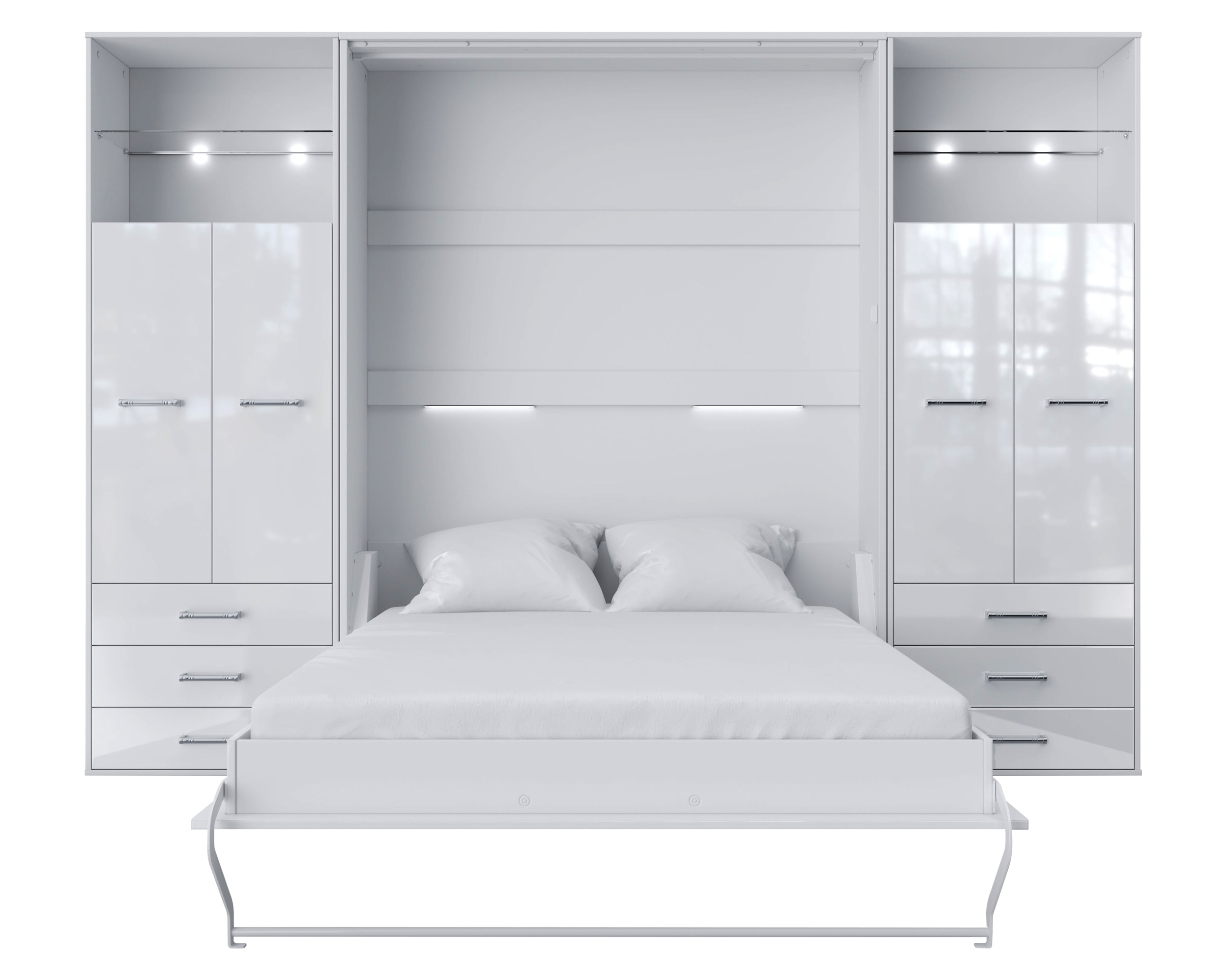 Maxima Inverto Murphy Vertical Bed with 2 Doors Cabinets - White, Queen Size