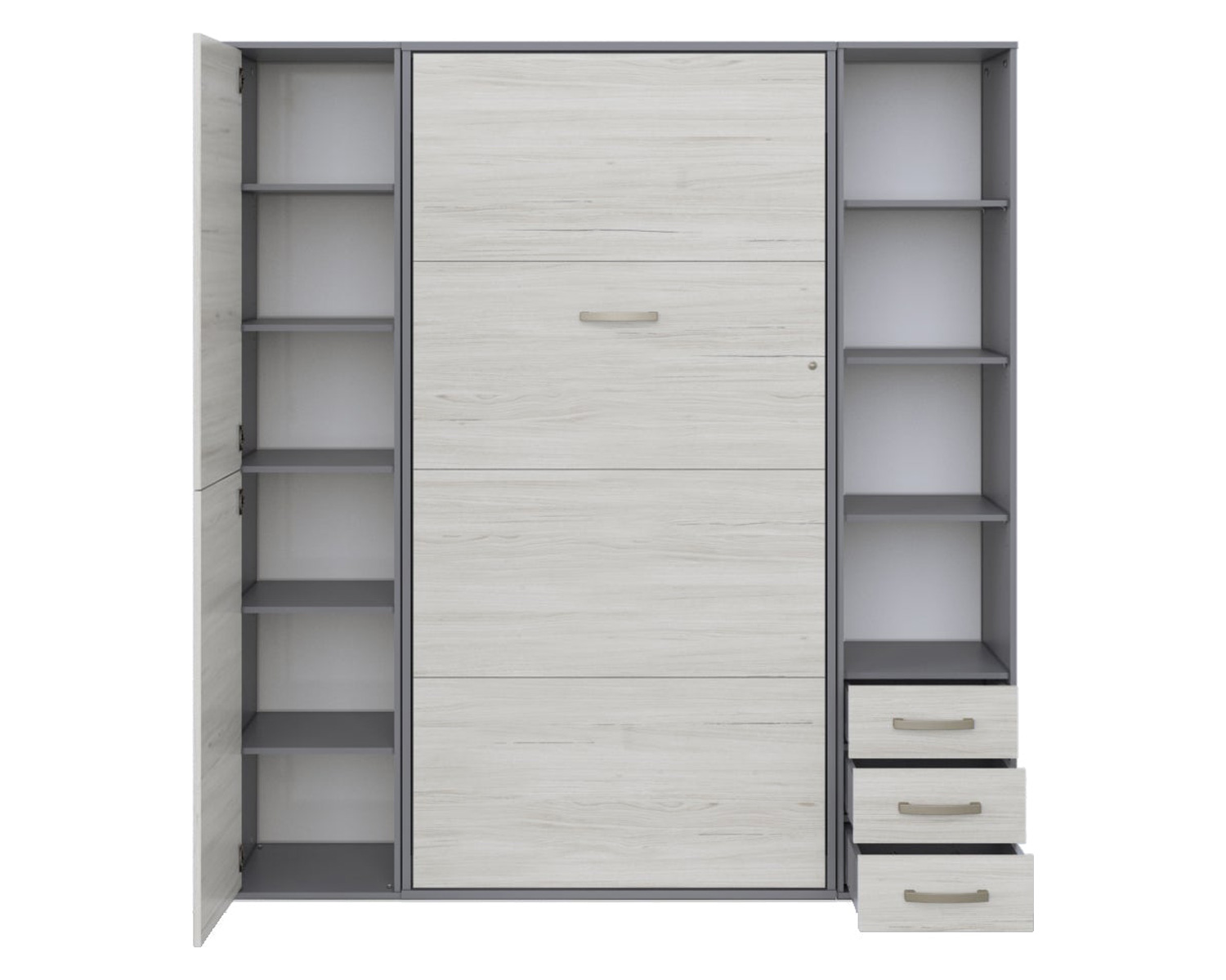 Maxima Inverto Murphy Vertical Bed with 2 Cabinets and Open Storage - White/Gray, Twin Size