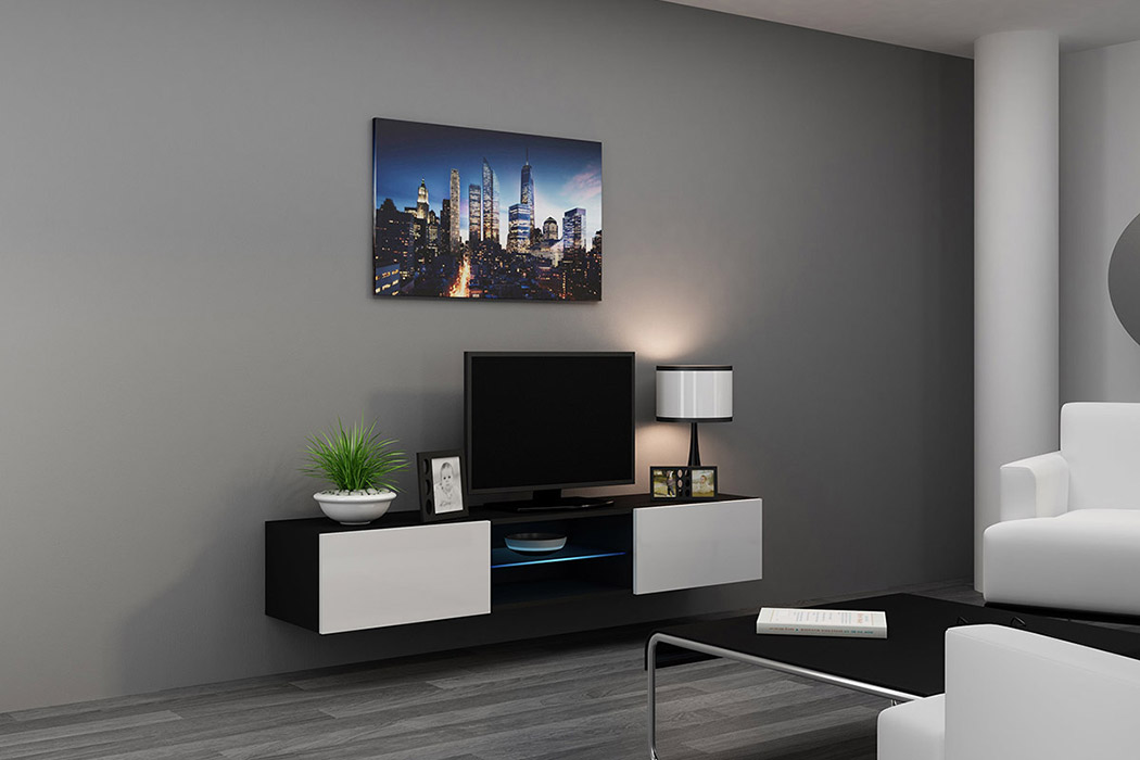 Maxima - Modern Floating 71" Long TV Stand Vigo Glass with Led