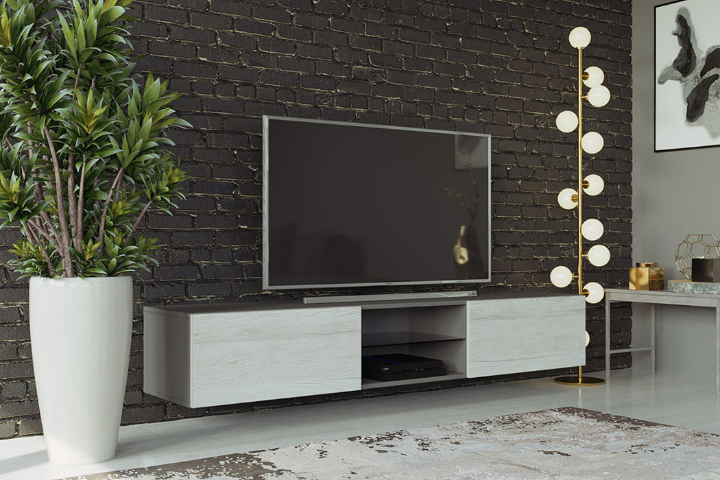 Maxima - Modern Floating 71" Long TV Stand Vigo Glass with Led