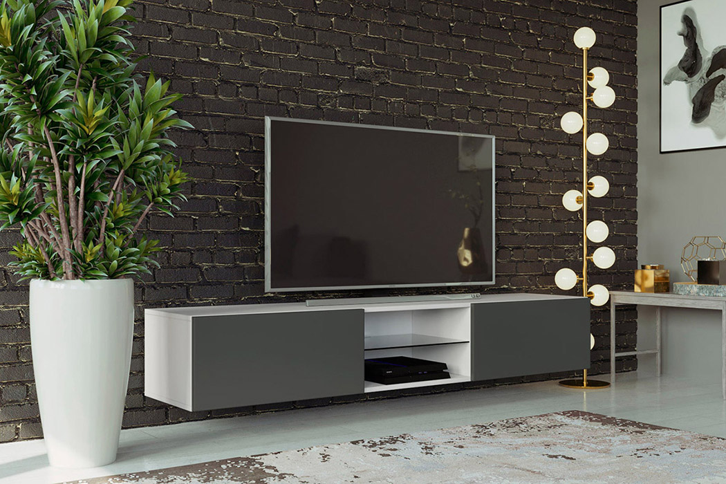 Maxima - Modern Floating 71" Long TV Stand Vigo Glass with Led