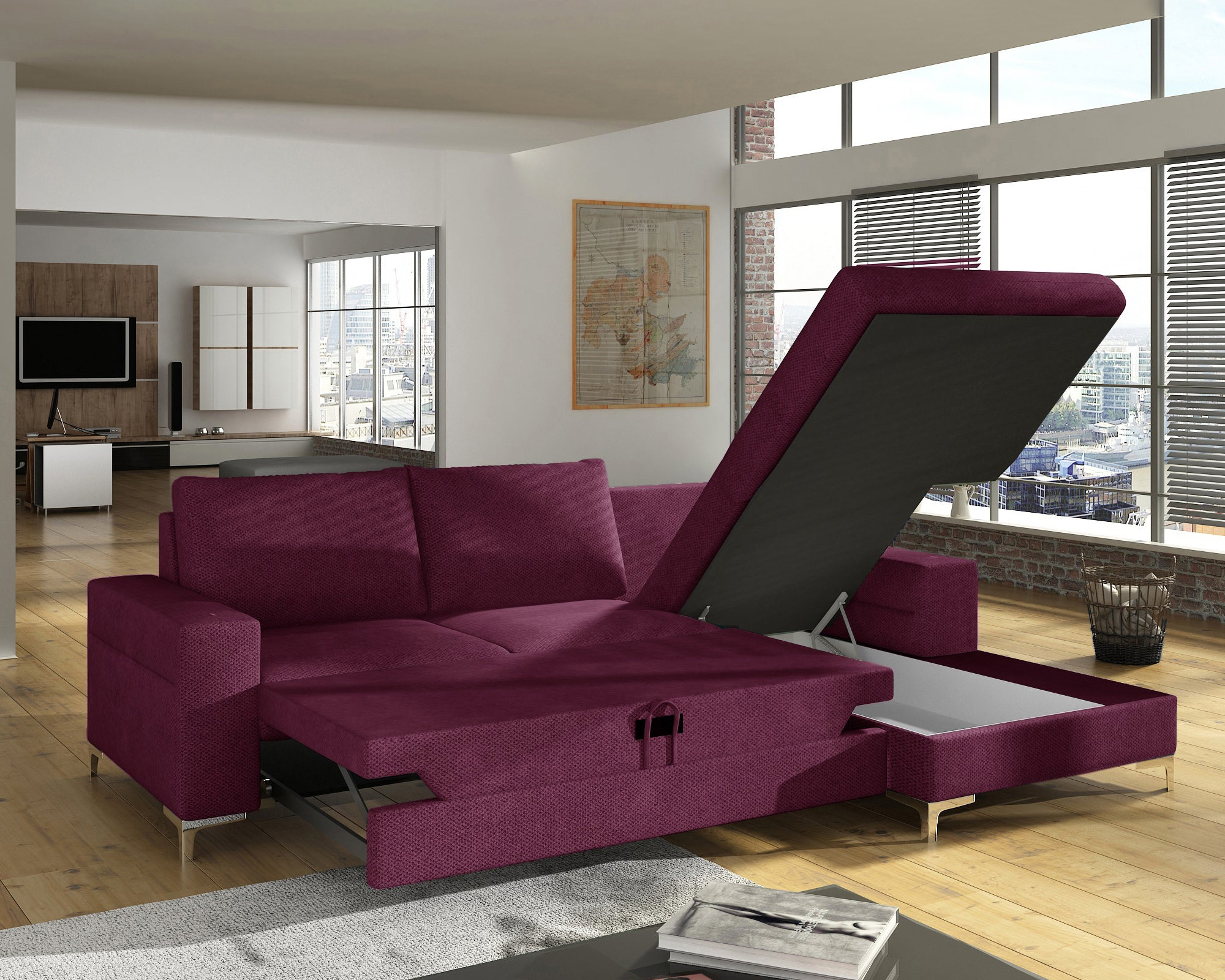 Maxima Lens Sleeper Sectional - Cherry, Right Corner