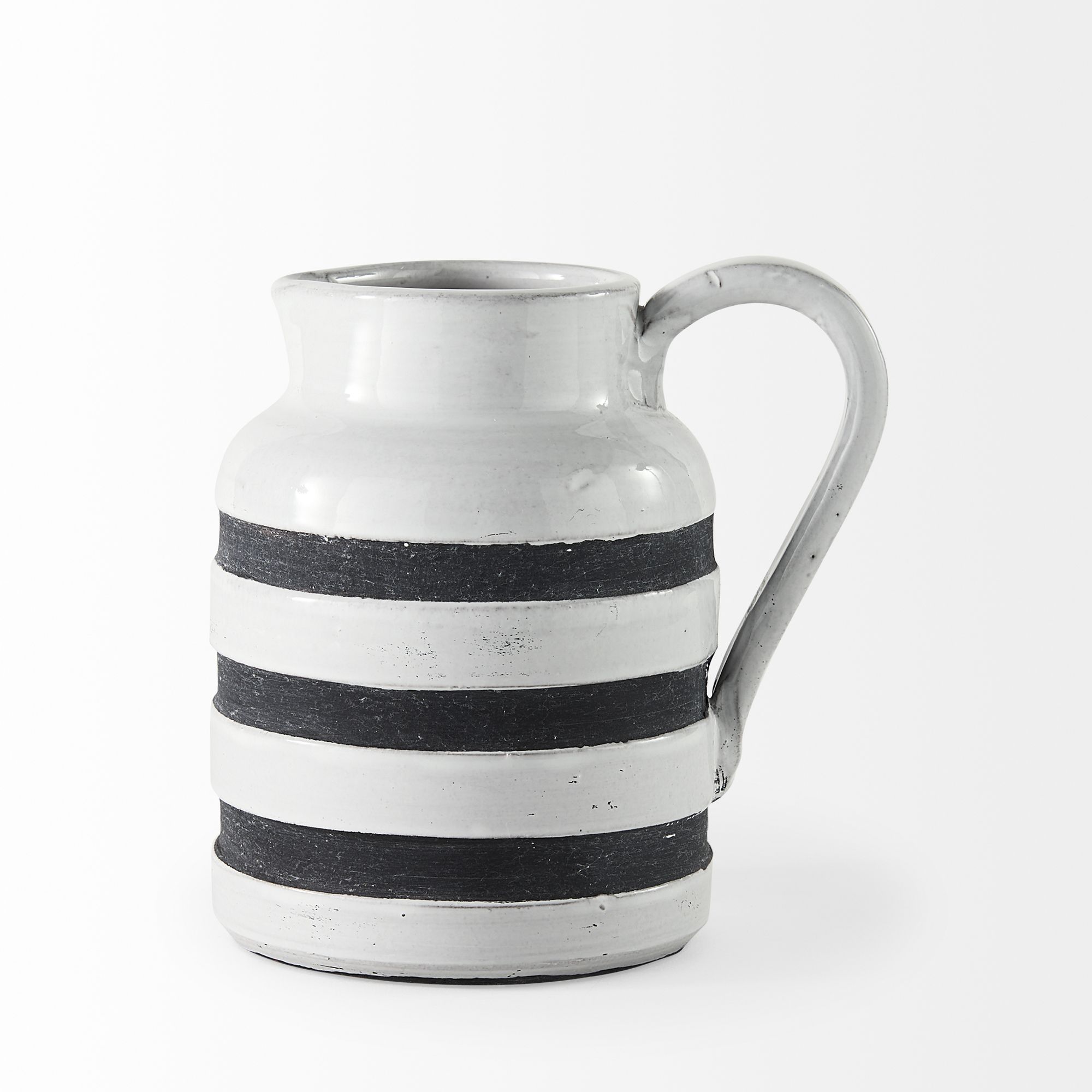 Mercana Harmon I Ceramic Jug with Charcoal Stripes - White, Small