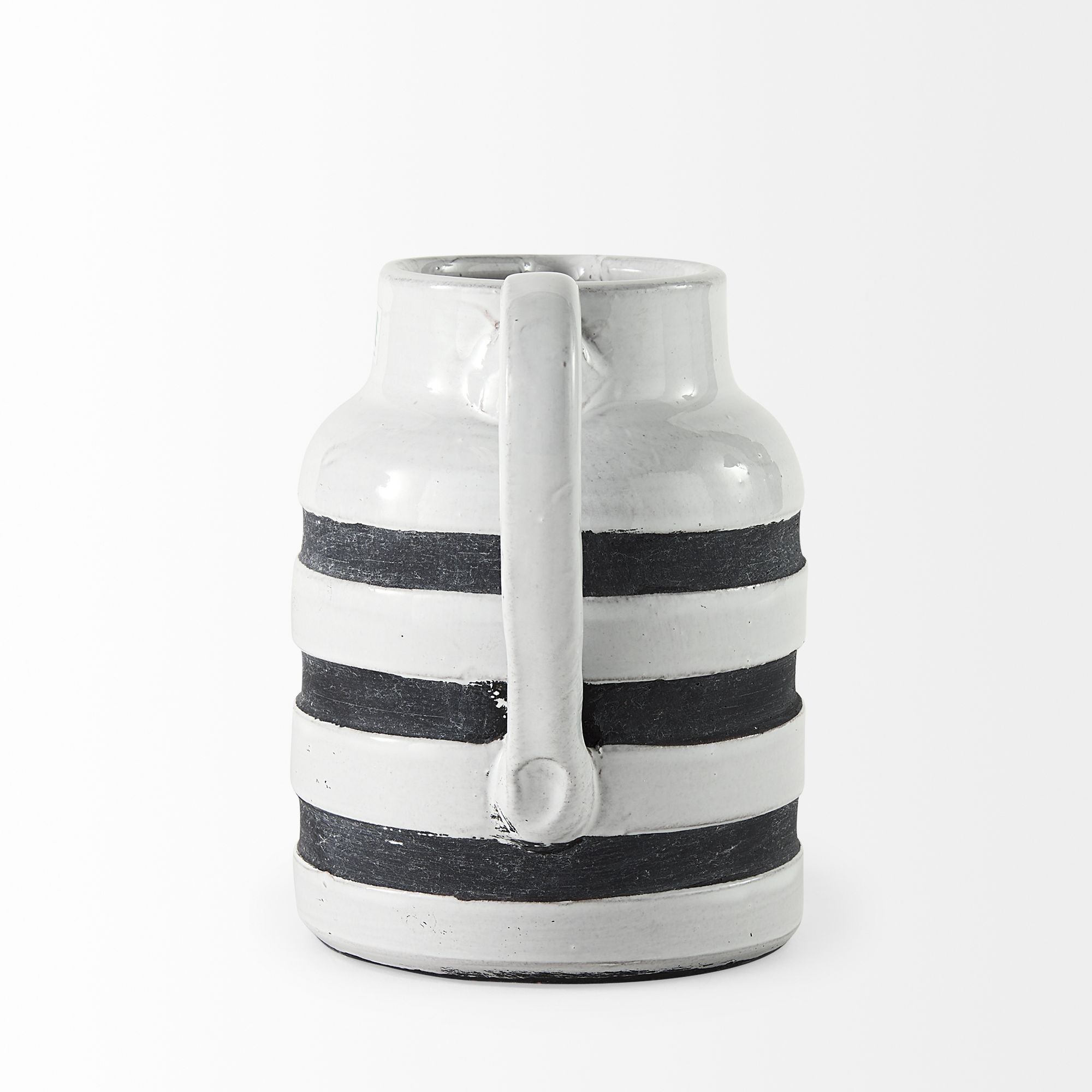 Mercana Harmon I Ceramic Jug with Charcoal Stripes - White, Small