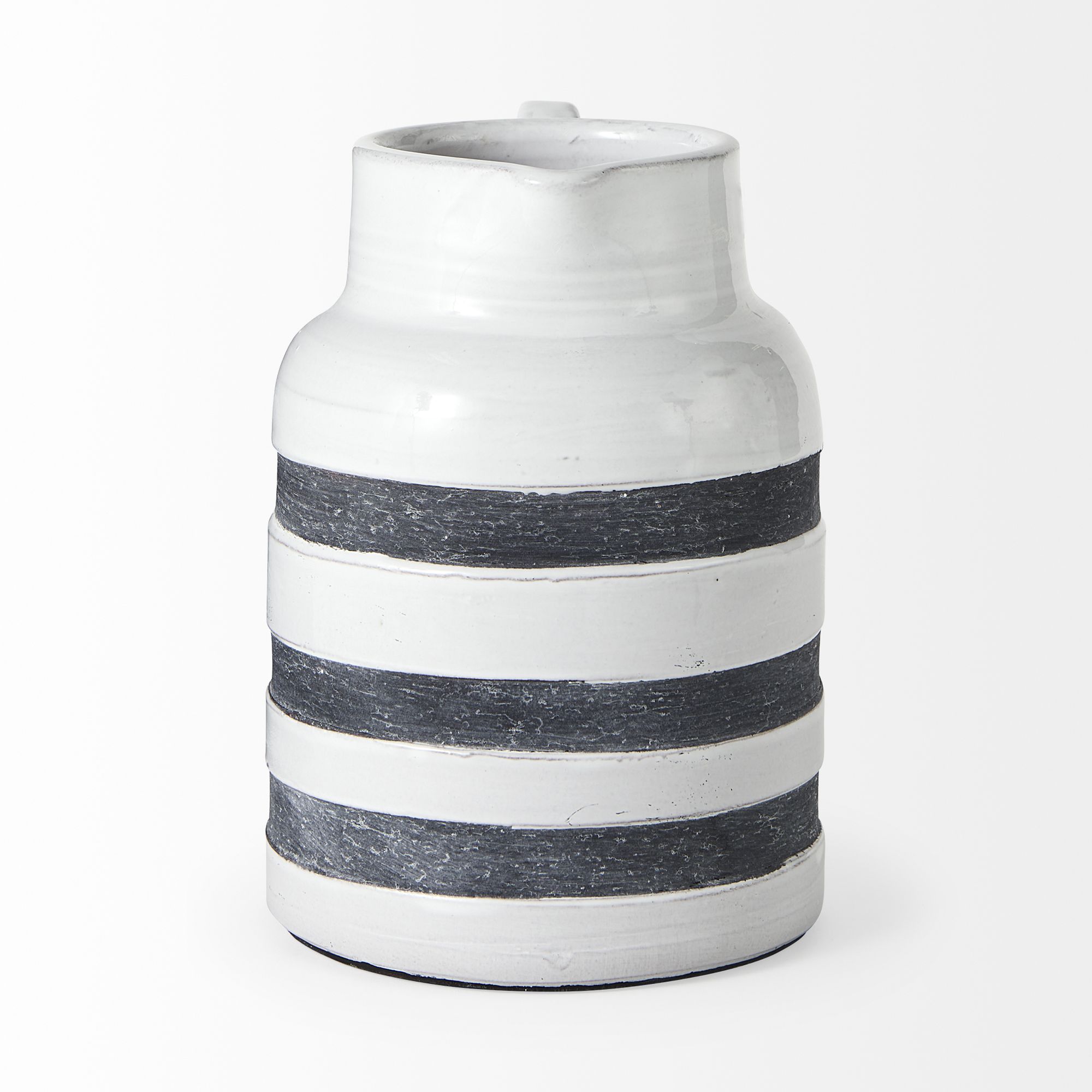 Mercana Harmon II Ceramic Jug with Charcoal Stripes - White, Large