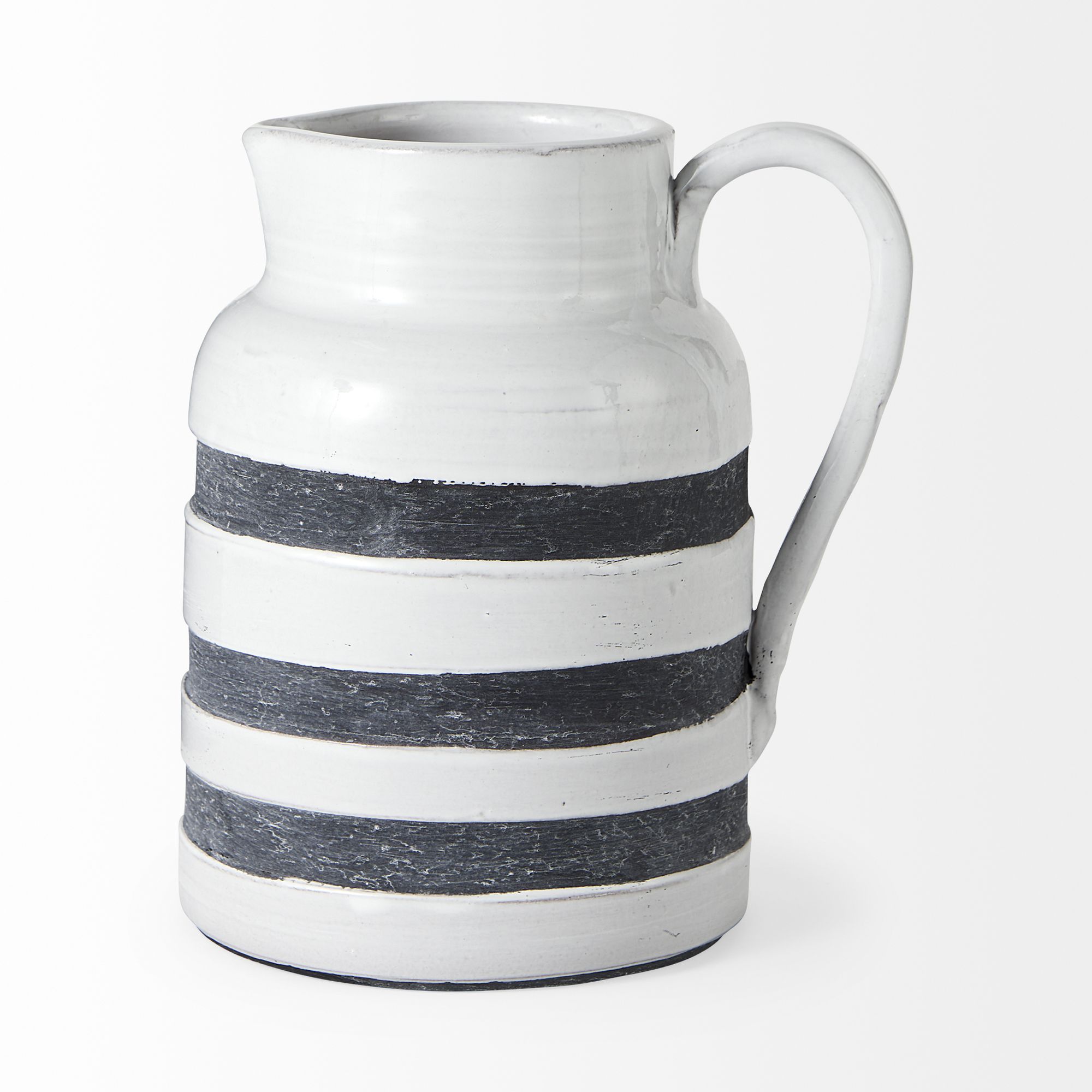 Mercana Harmon II Ceramic Jug with Charcoal Stripes - White, Large