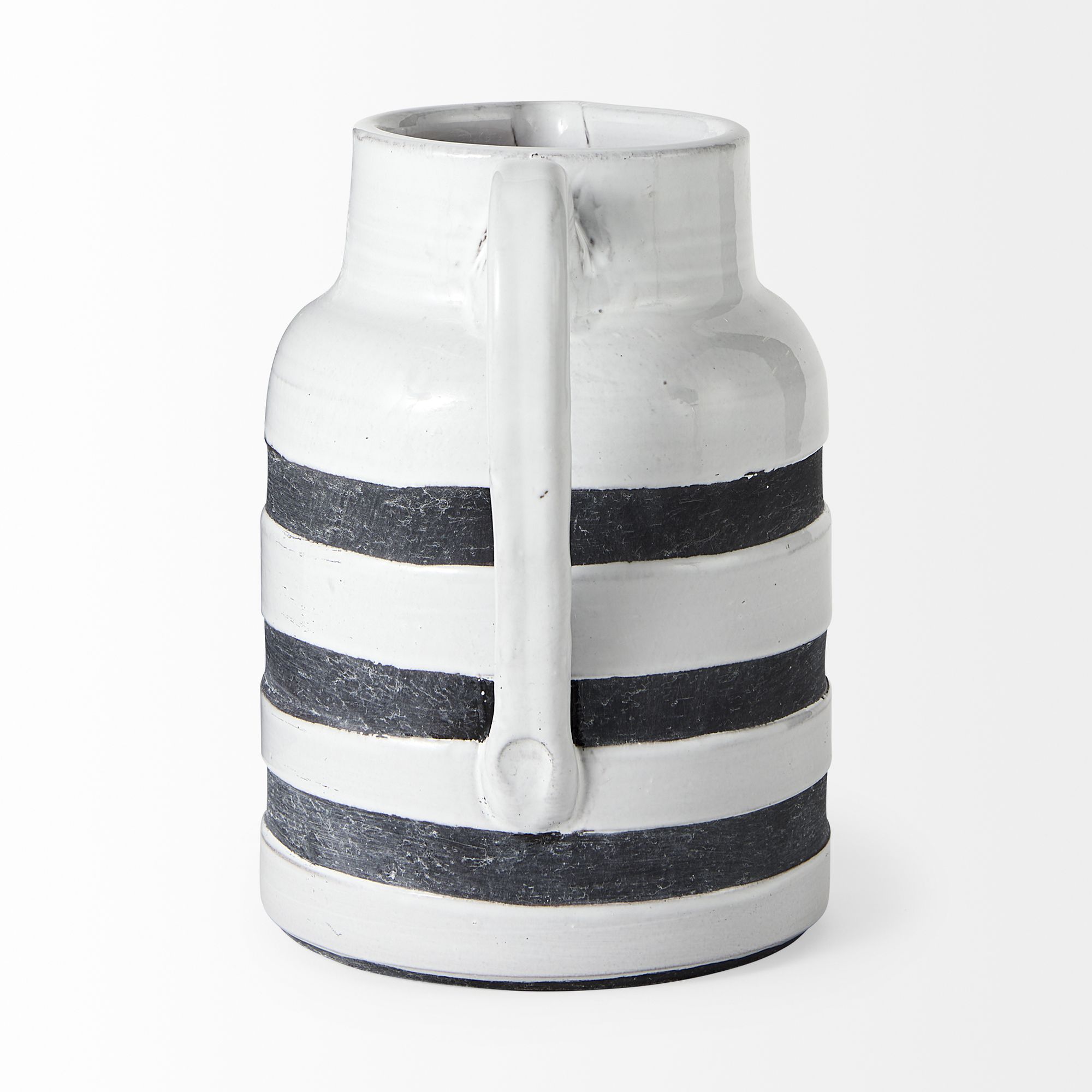 Mercana Harmon II Ceramic Jug with Charcoal Stripes - White, Large