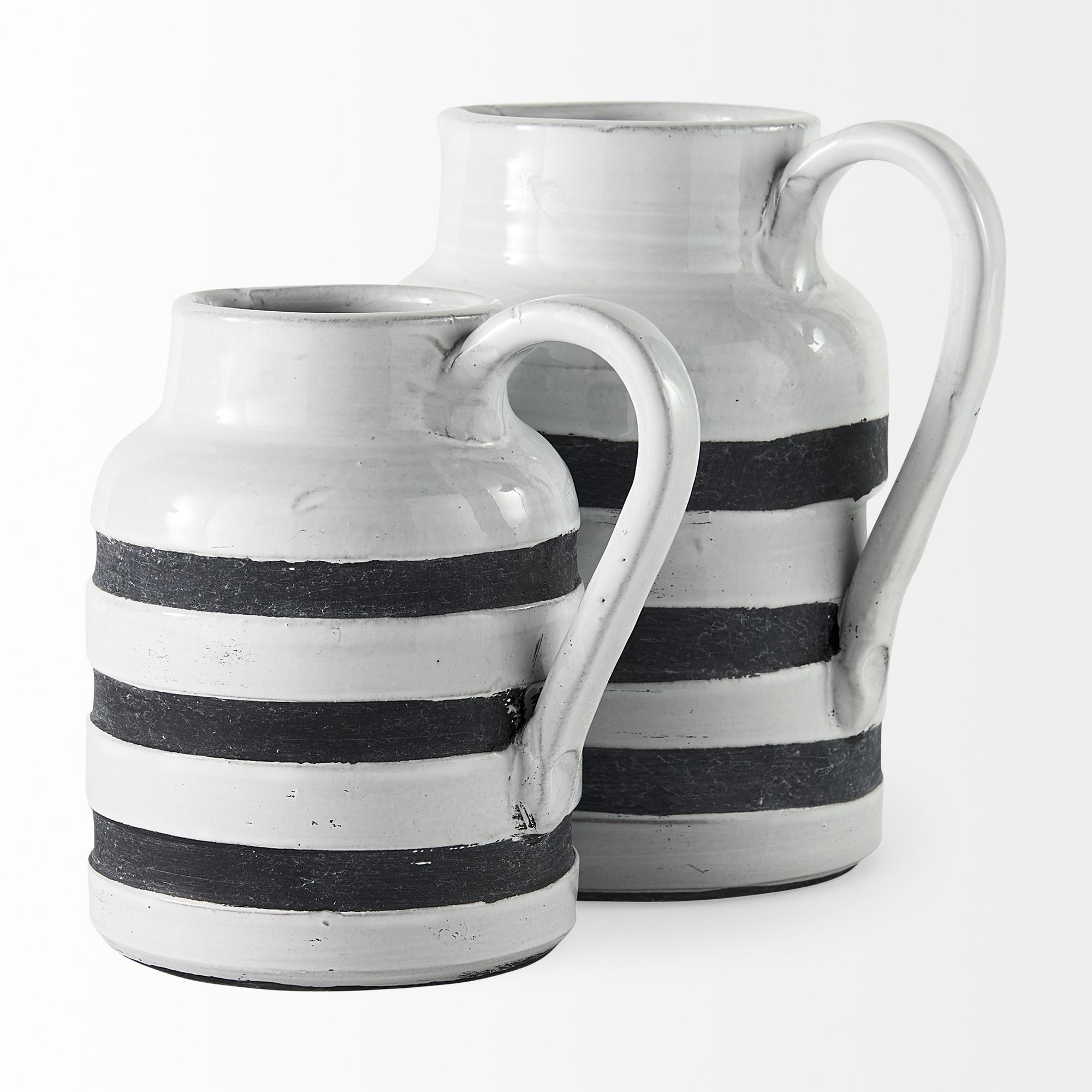 Mercana Harmon II Ceramic Jug with Charcoal Stripes - White, Large