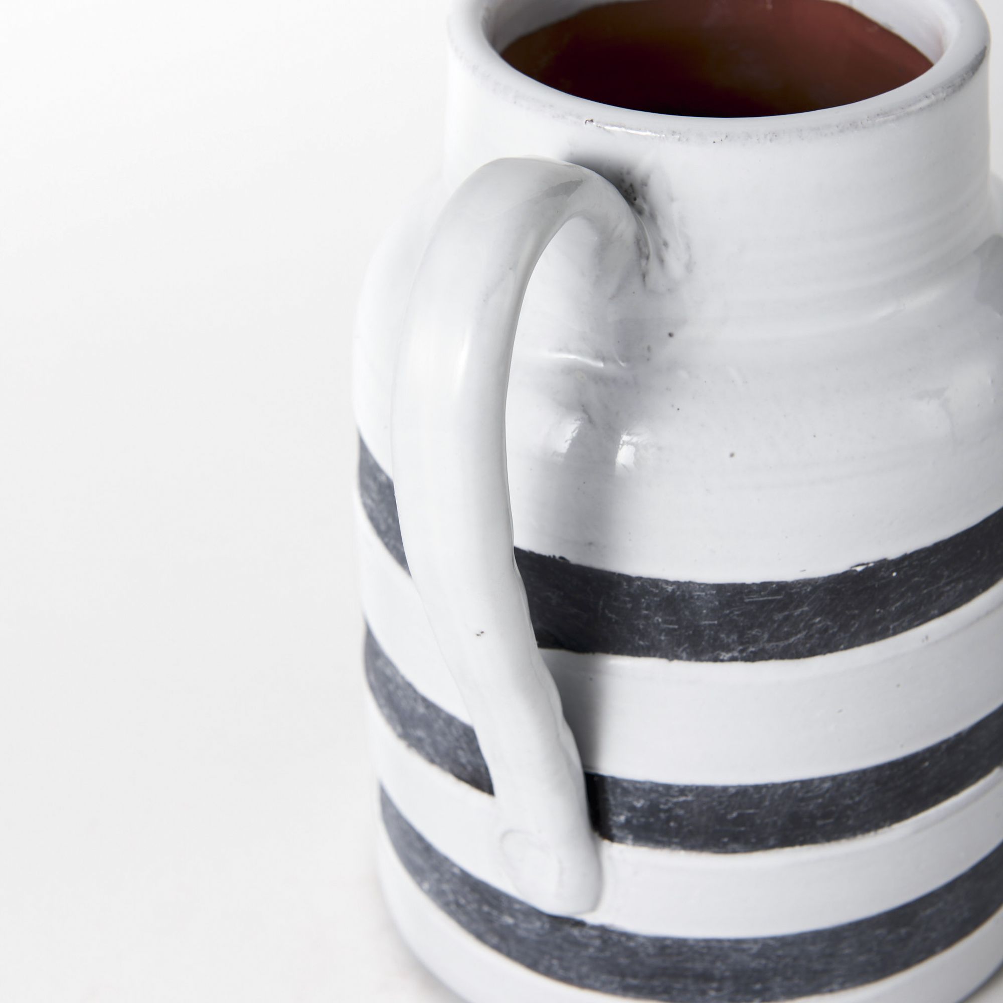 Mercana Harmon II Ceramic Jug with Charcoal Stripes - White, Large