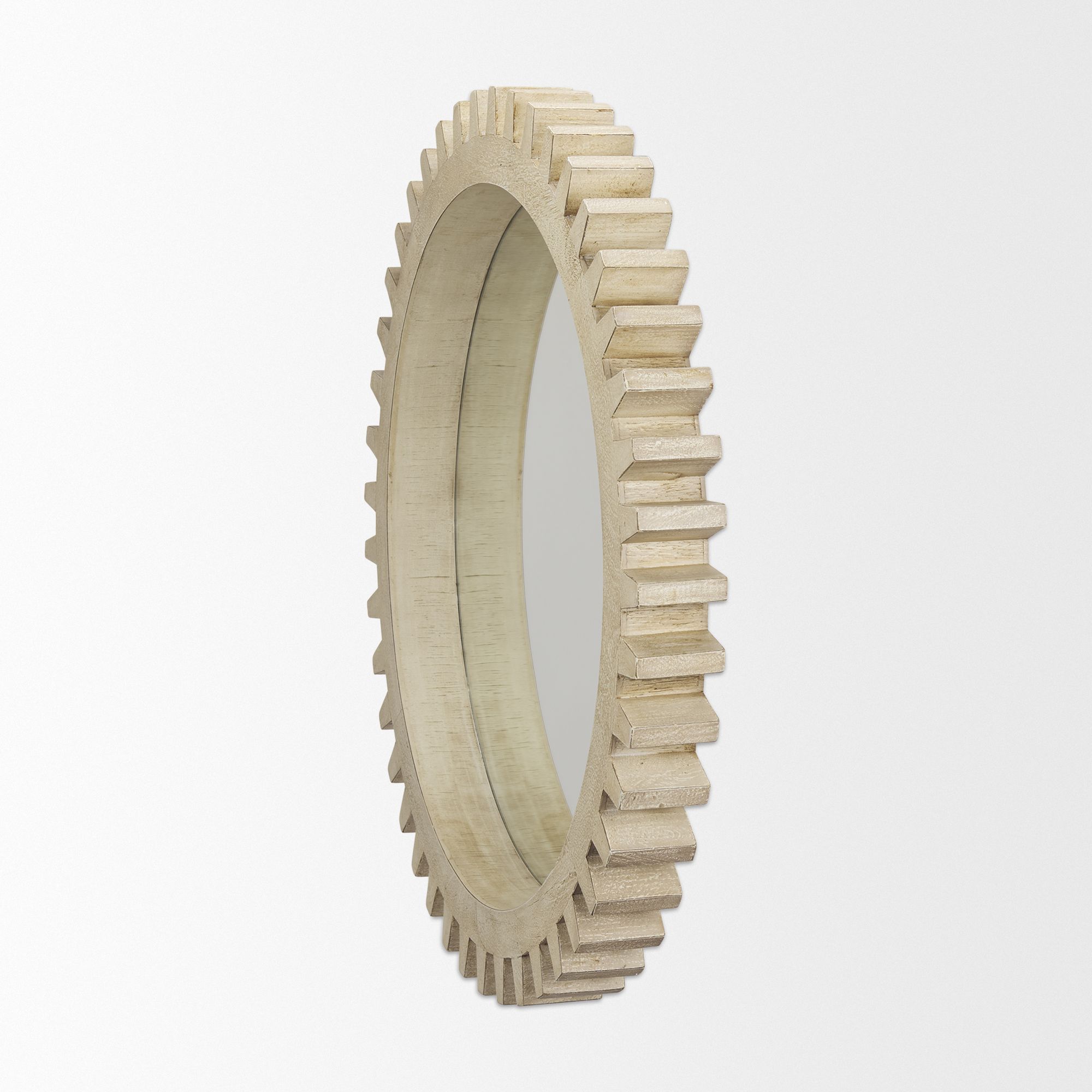 Mercana Cog Round 35" Mirror with Wood Frame - Natural