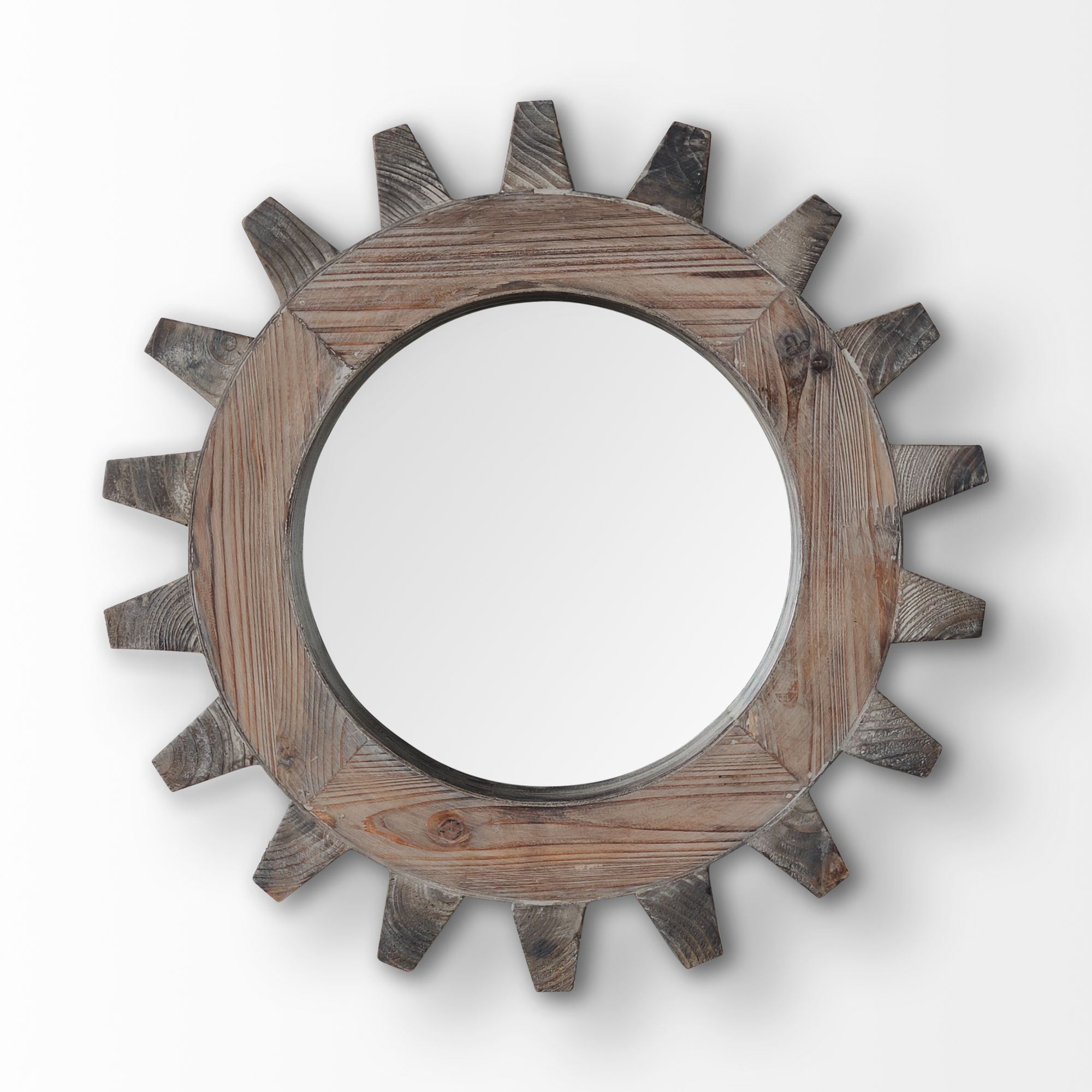 Mercana Cog Round 17" Mirror with Wood Frame - Brown