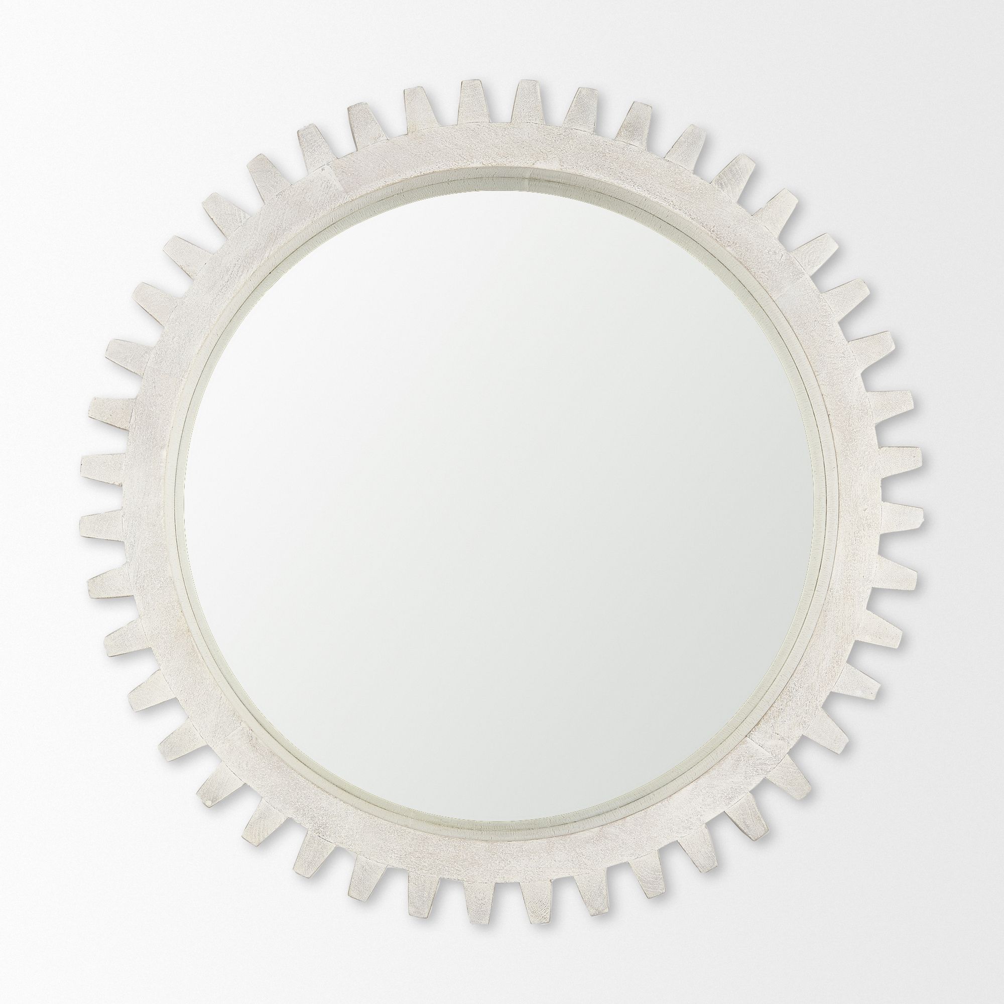 Mercana Sundance Cog 35.5" Round Frame Mirror - Whitewashed