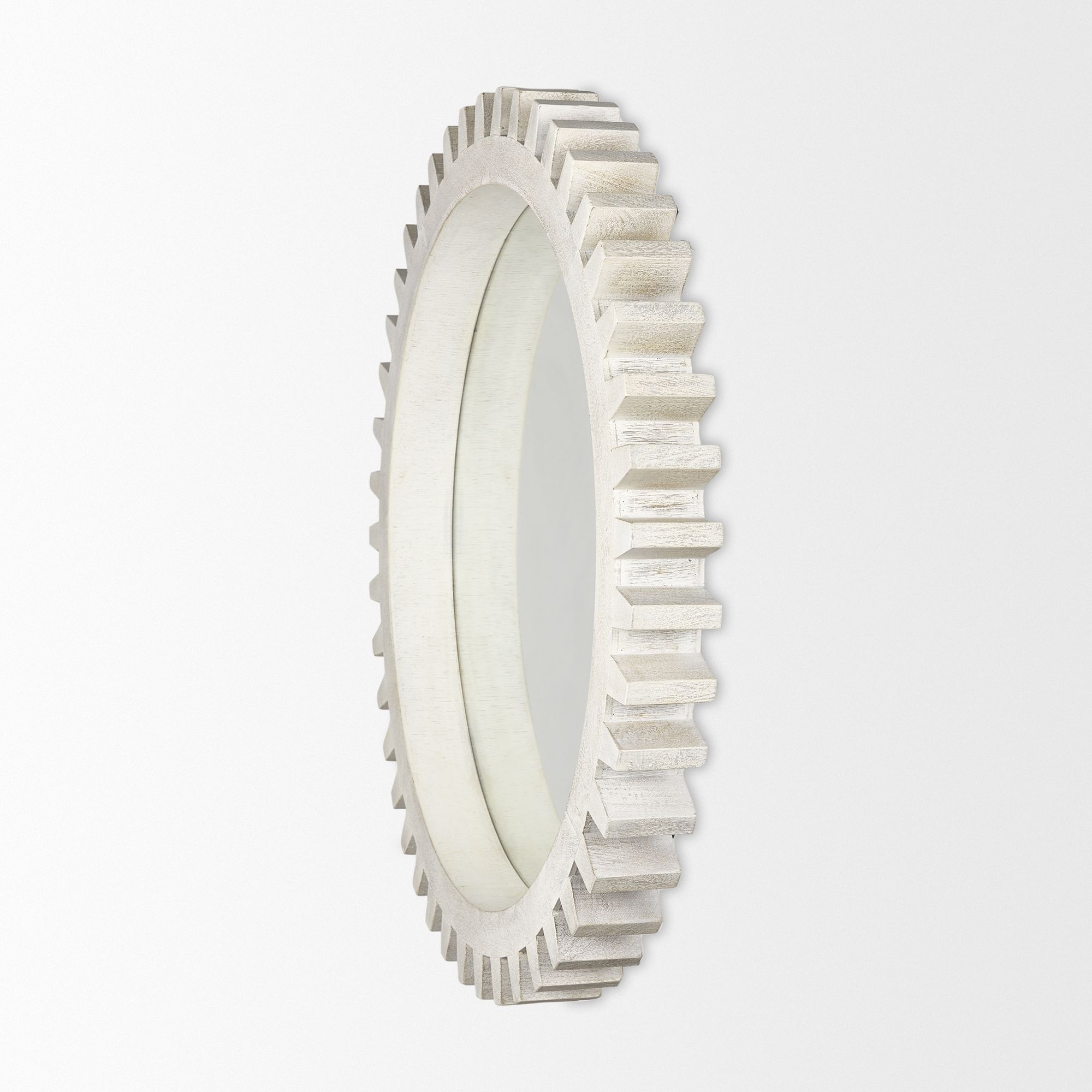 Mercana Sundance Cog 35.5" Round Frame Mirror - Whitewashed