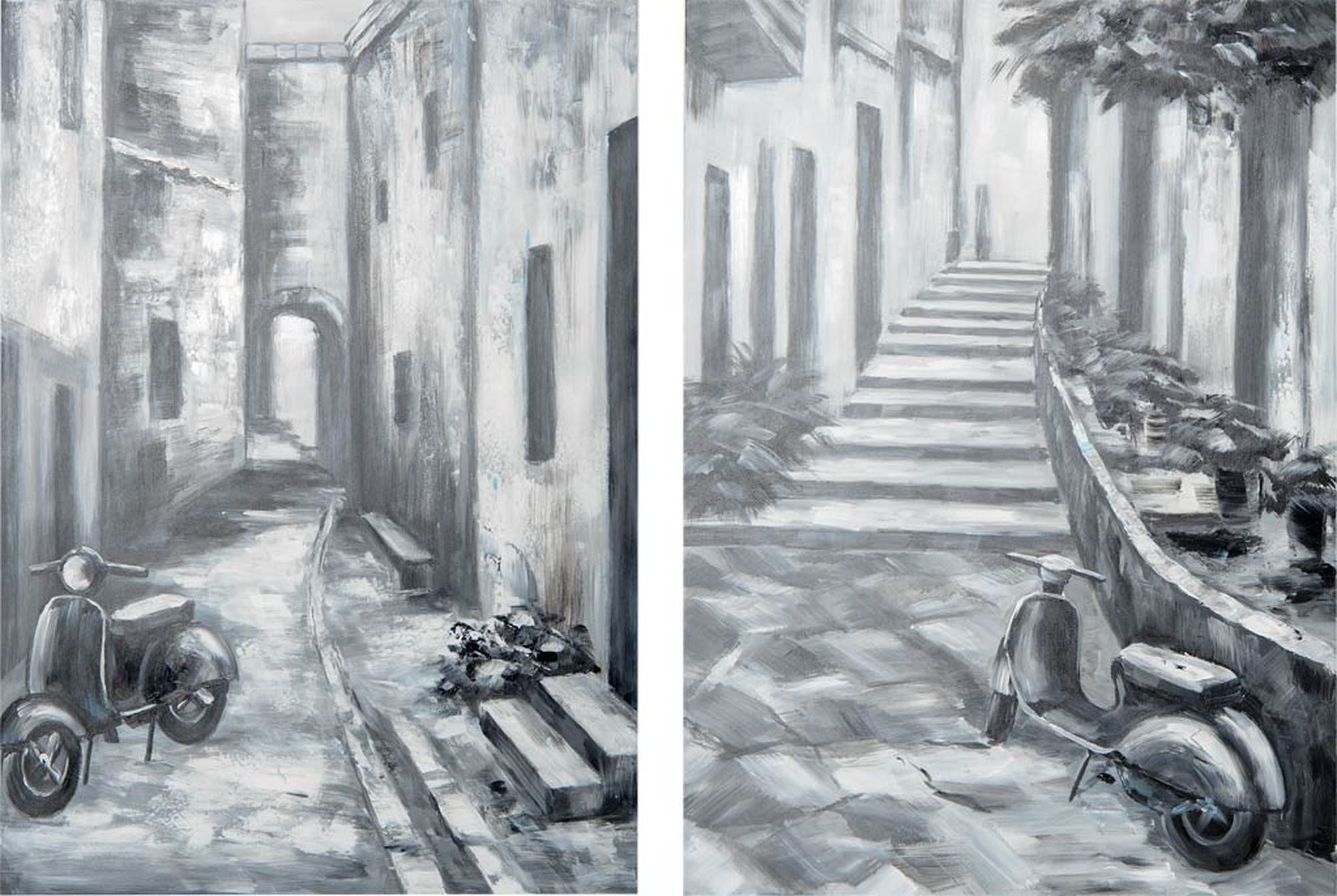 Mercana - Memory Lanes Diptych Italian Laneway Original Hand Painted on Canvas Oil Painting