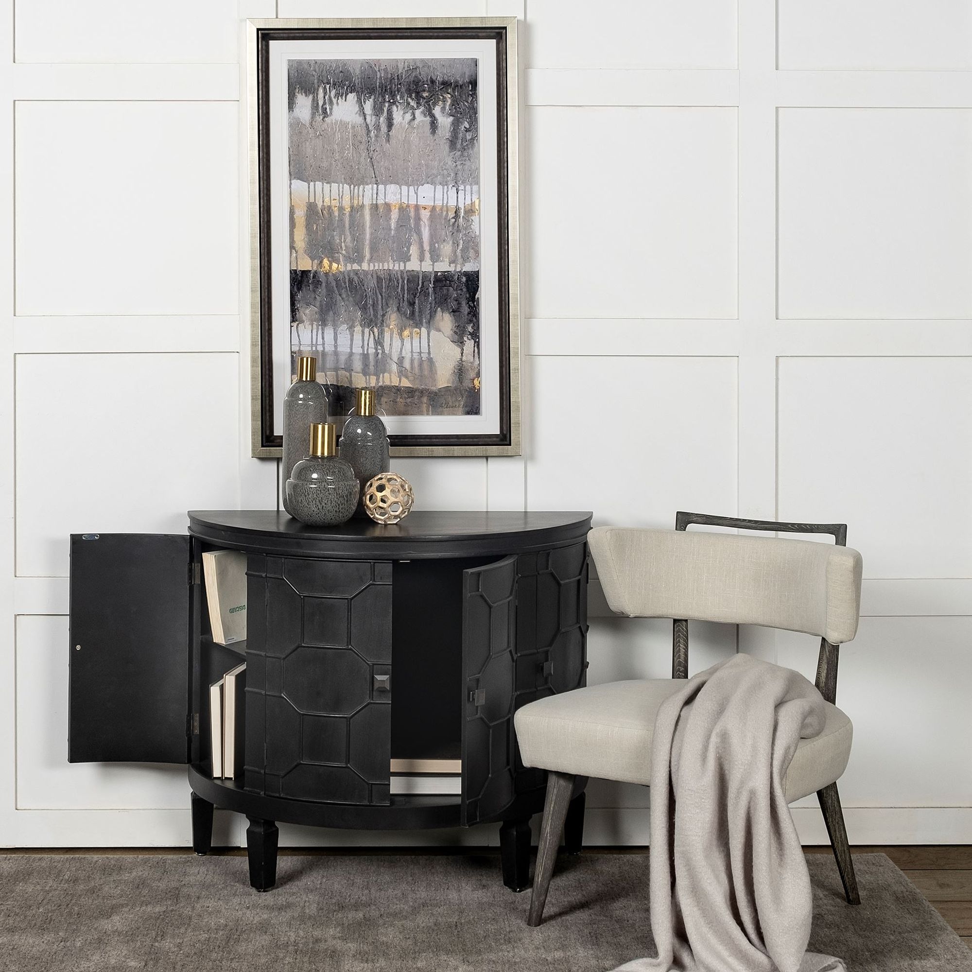 Mercana - Romers II Black Fir Veneer 4 Door Patterned Accent Cabinet