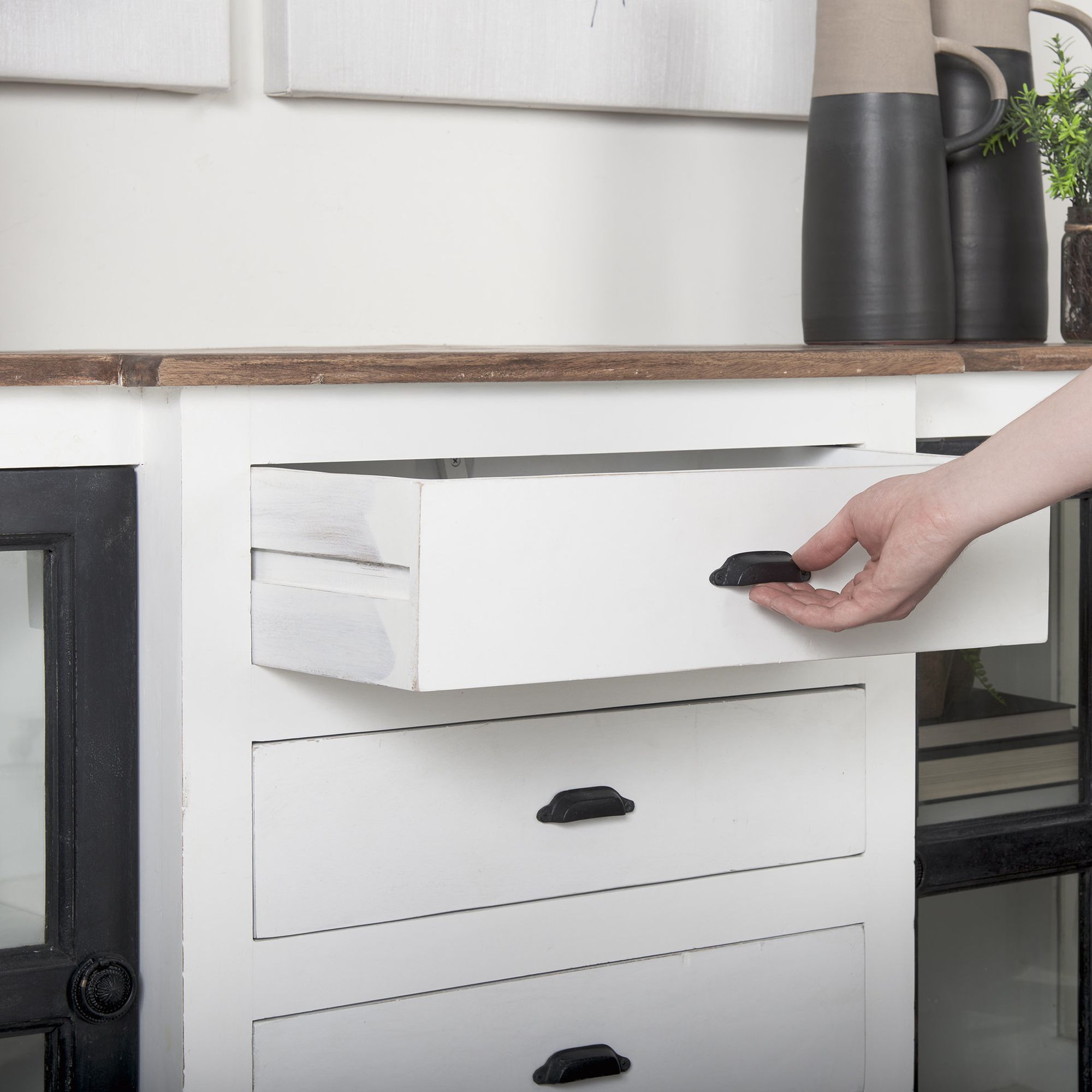 Mercana Bourchier Sideboard - White/Black, Wood