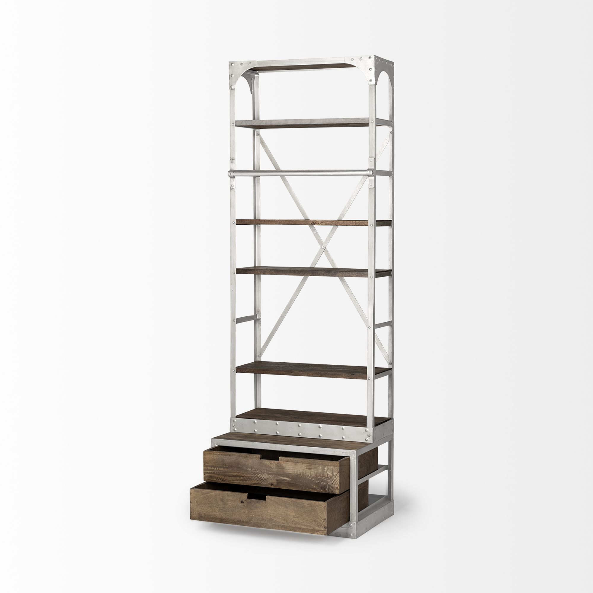 Mercana Brodie III Small Shelving Unit - Brown/Silver, Wood