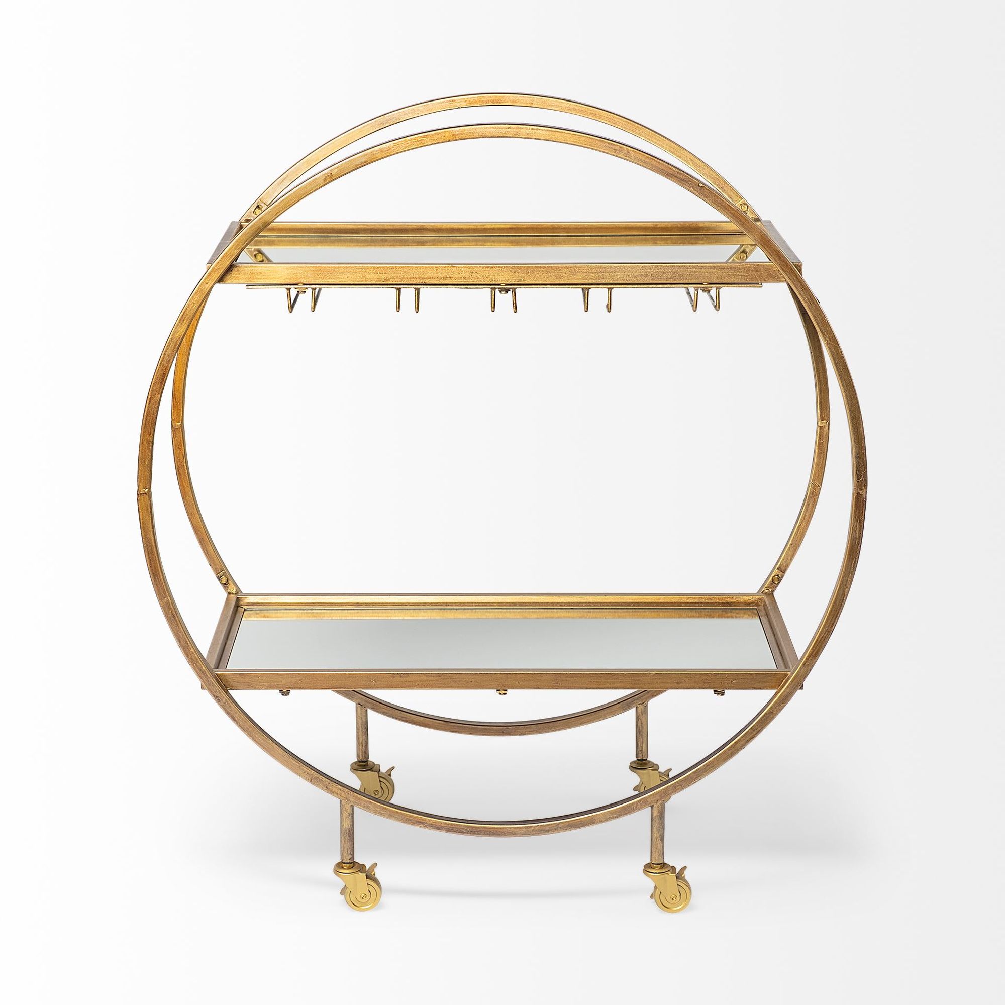 Mercana - Carola 2 Tier Bar Cart with Stemware Holder in Gold