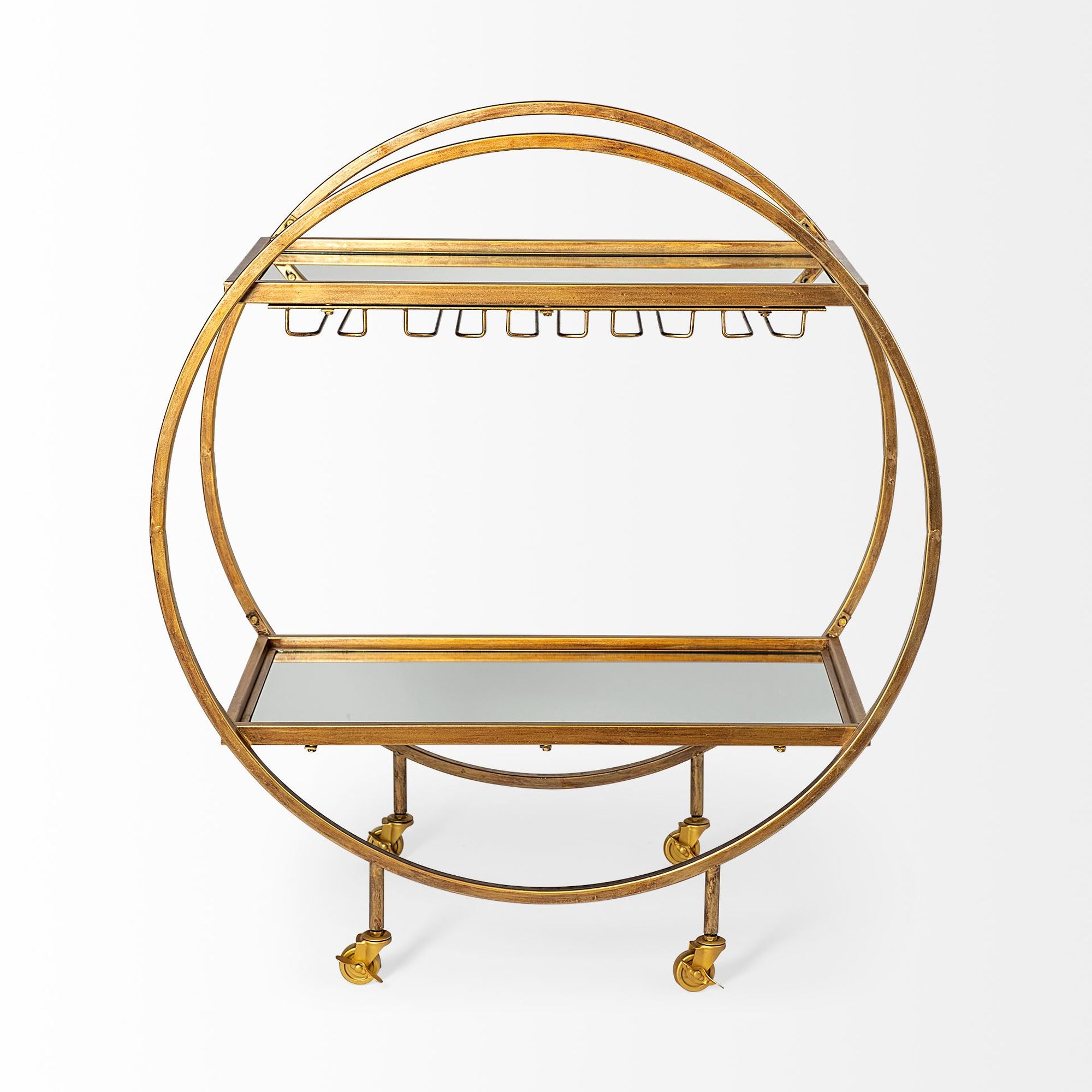 Mercana - Carola 2 Tier Bar Cart with Stemware Holder in Gold