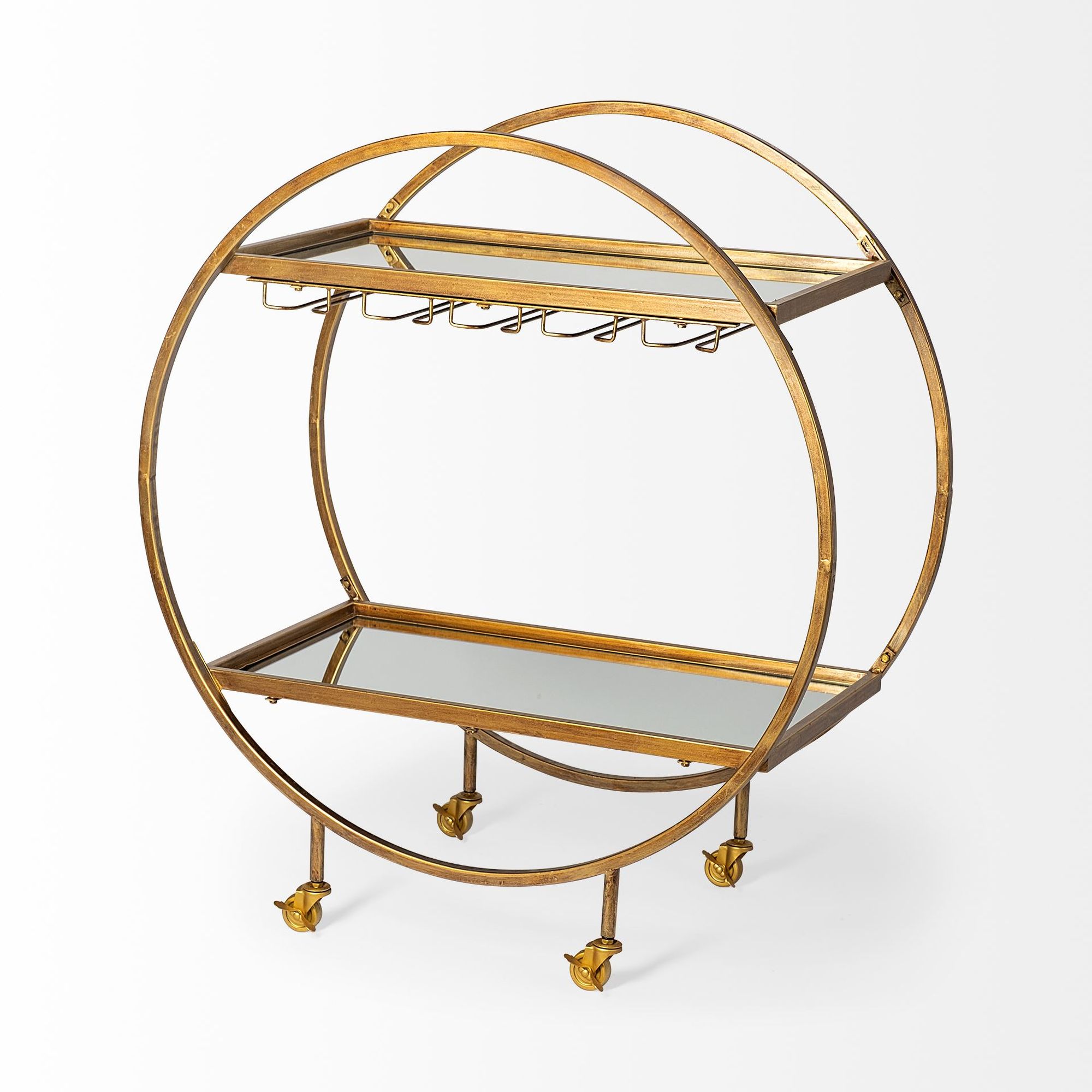 Mercana - Carola 2 Tier Bar Cart with Stemware Holder in Gold