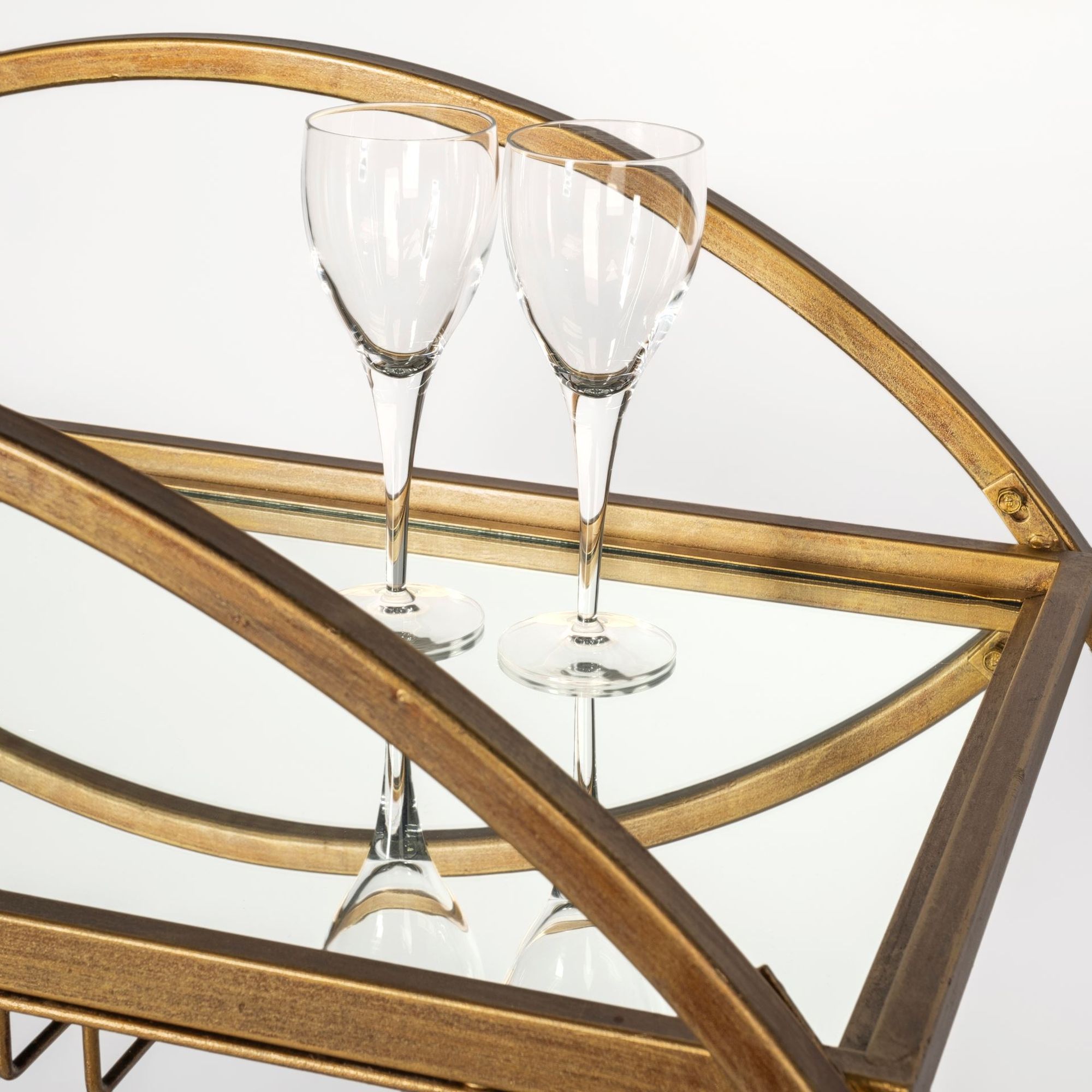 Mercana - Carola 2 Tier Bar Cart with Stemware Holder in Gold