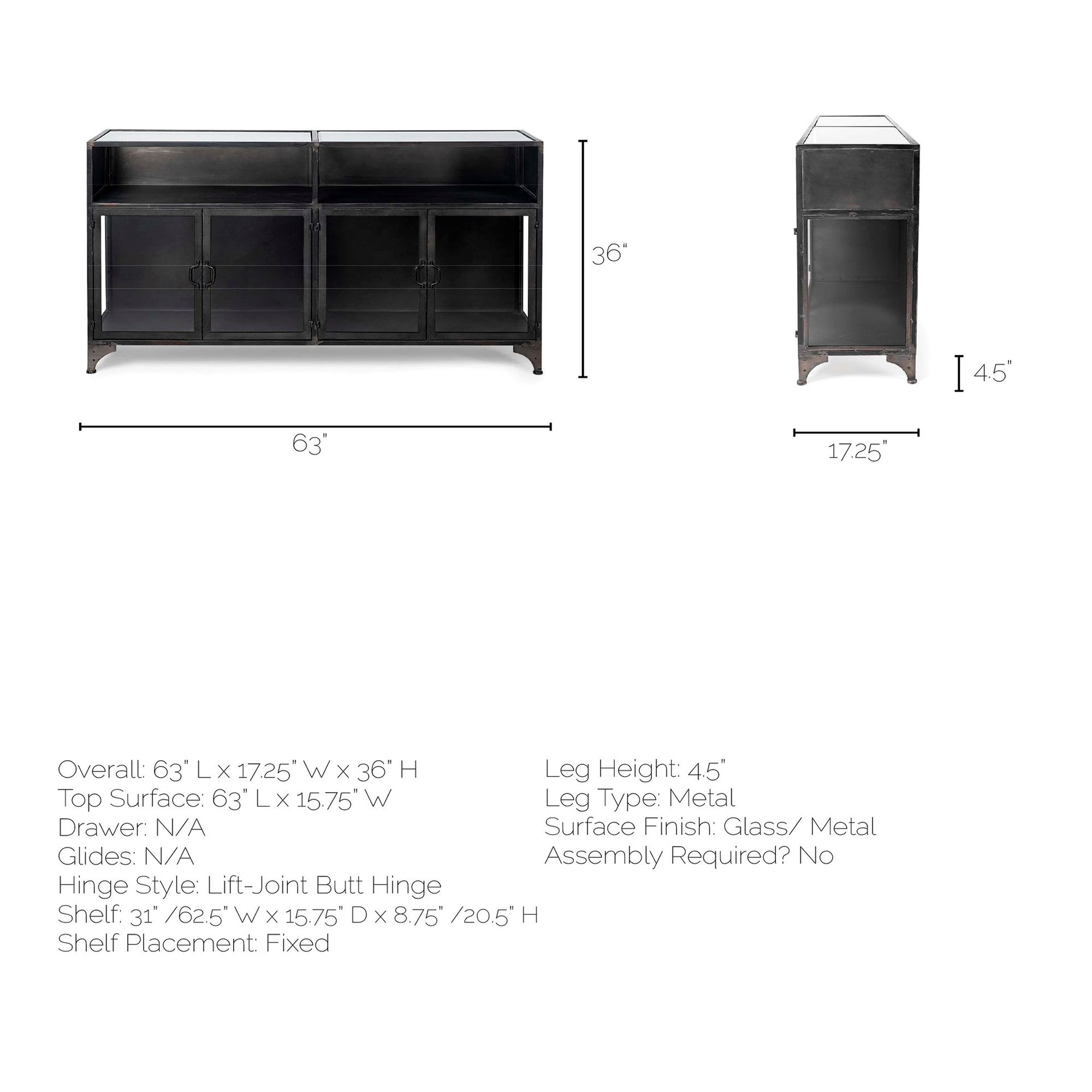 Mercana - Pender Black Metal Glass Door Display Cabinet