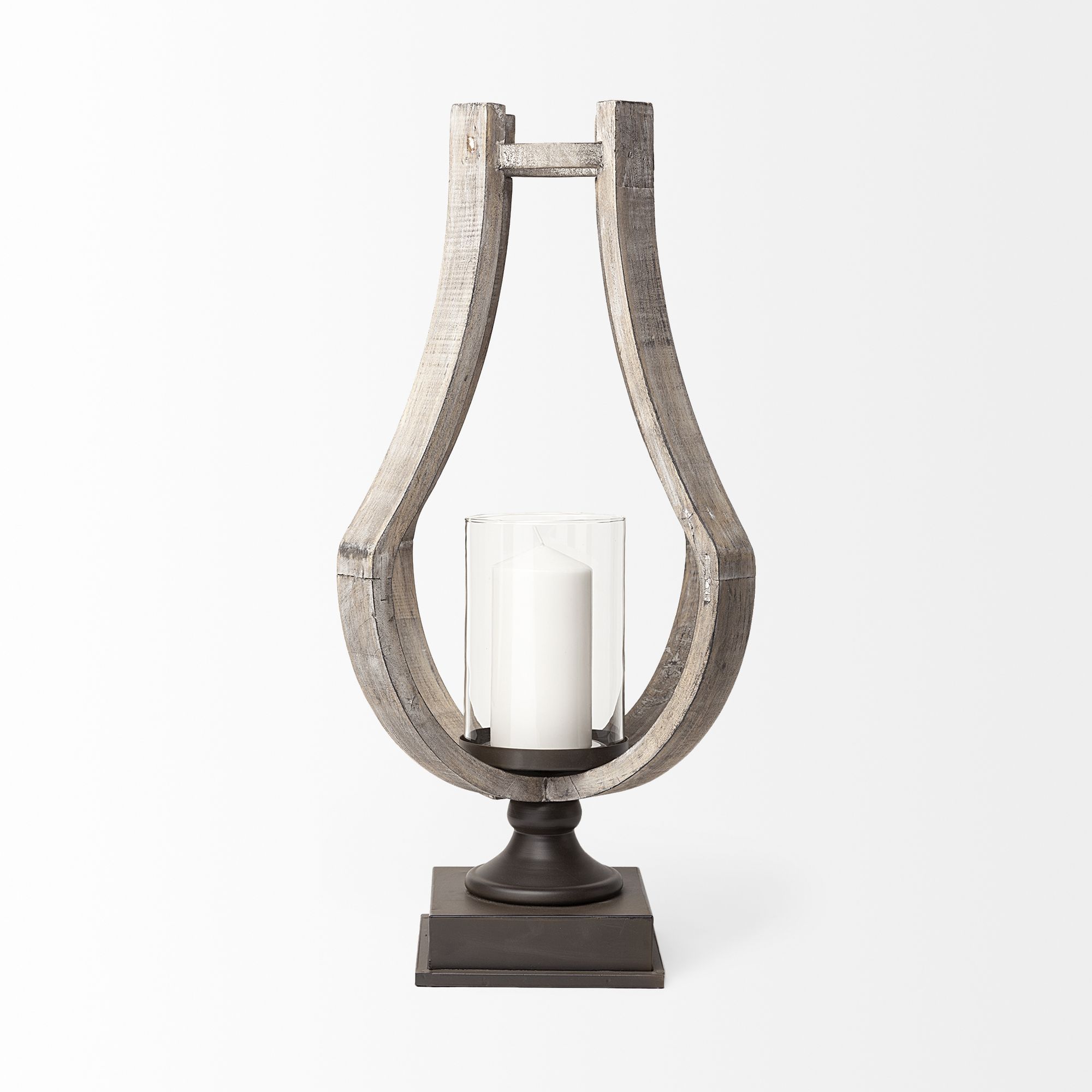 Mercana - Brillion Rustic Wood Metal Table Candle Holder