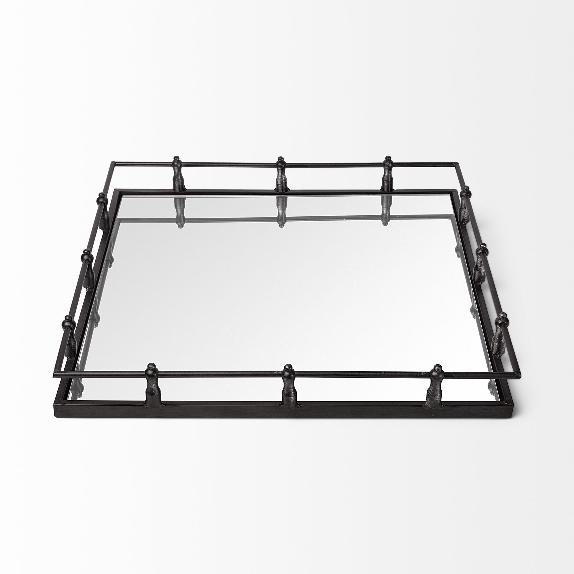 Mercana - Christa 22L x 22W Black Metal Mirrored Base Square Tray