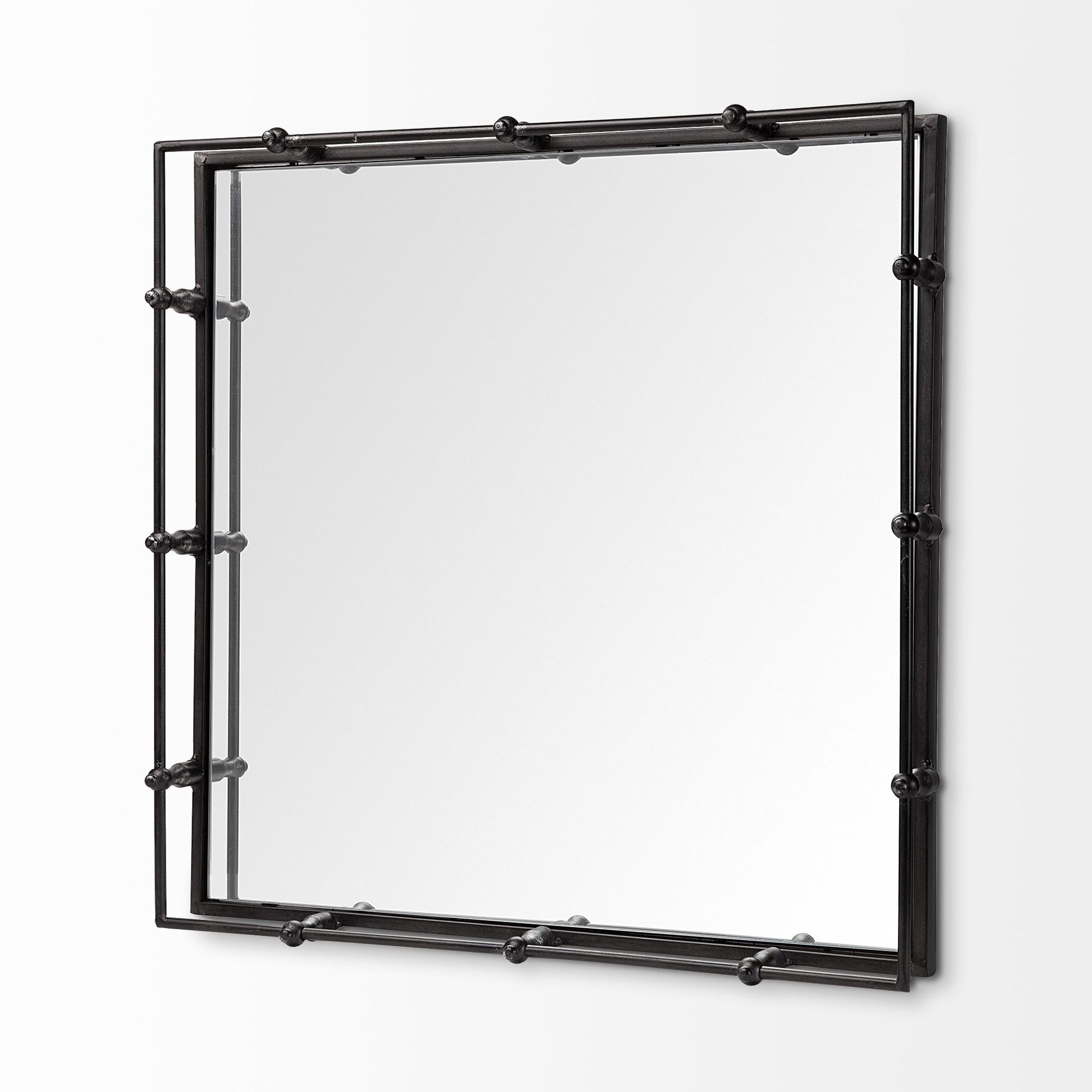 Mercana - Christa 22L x 22W Black Metal Mirrored Base Square Tray