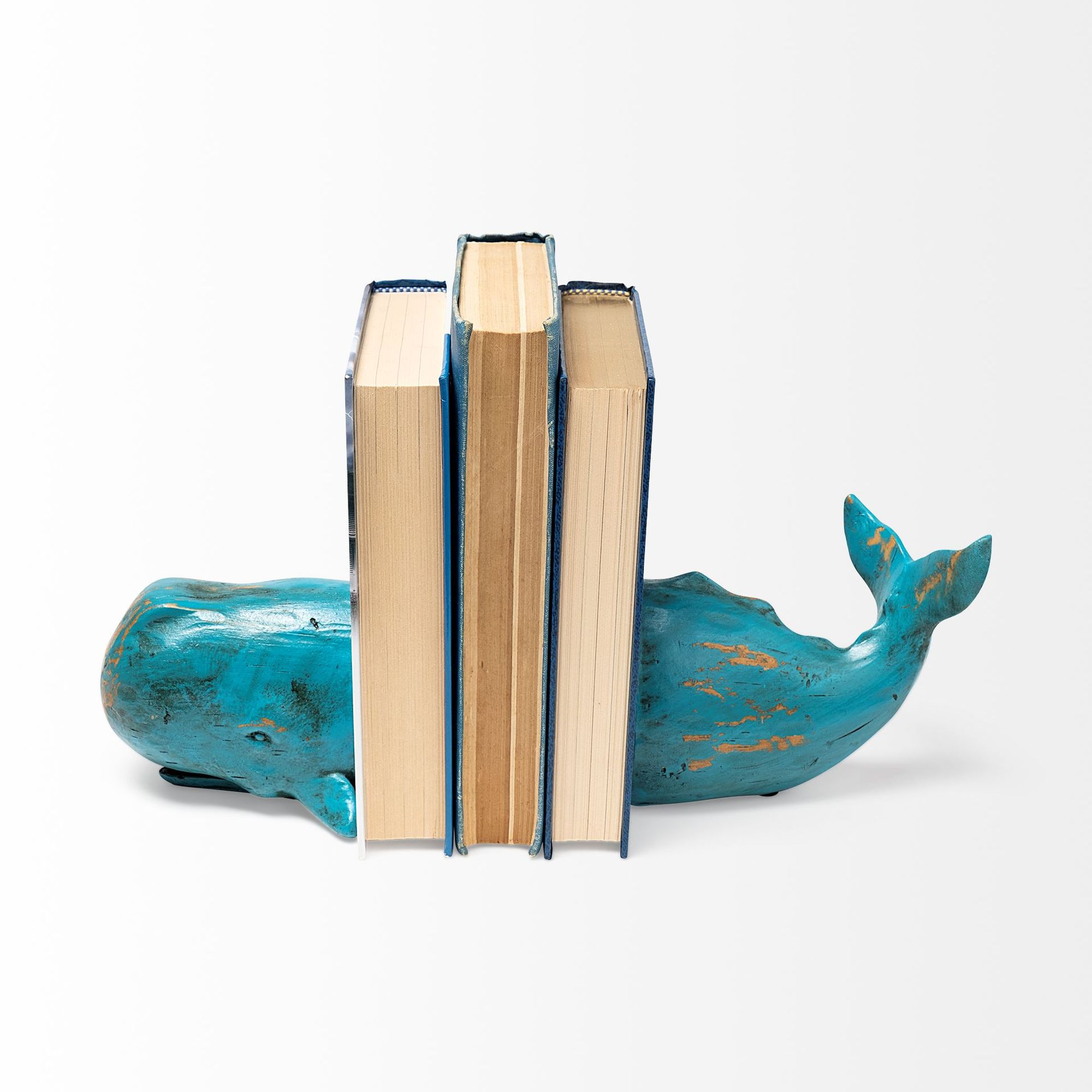 Mercana - Langdon 10L x 5W Blue Polyresin Whale Bookends (Set of 2)