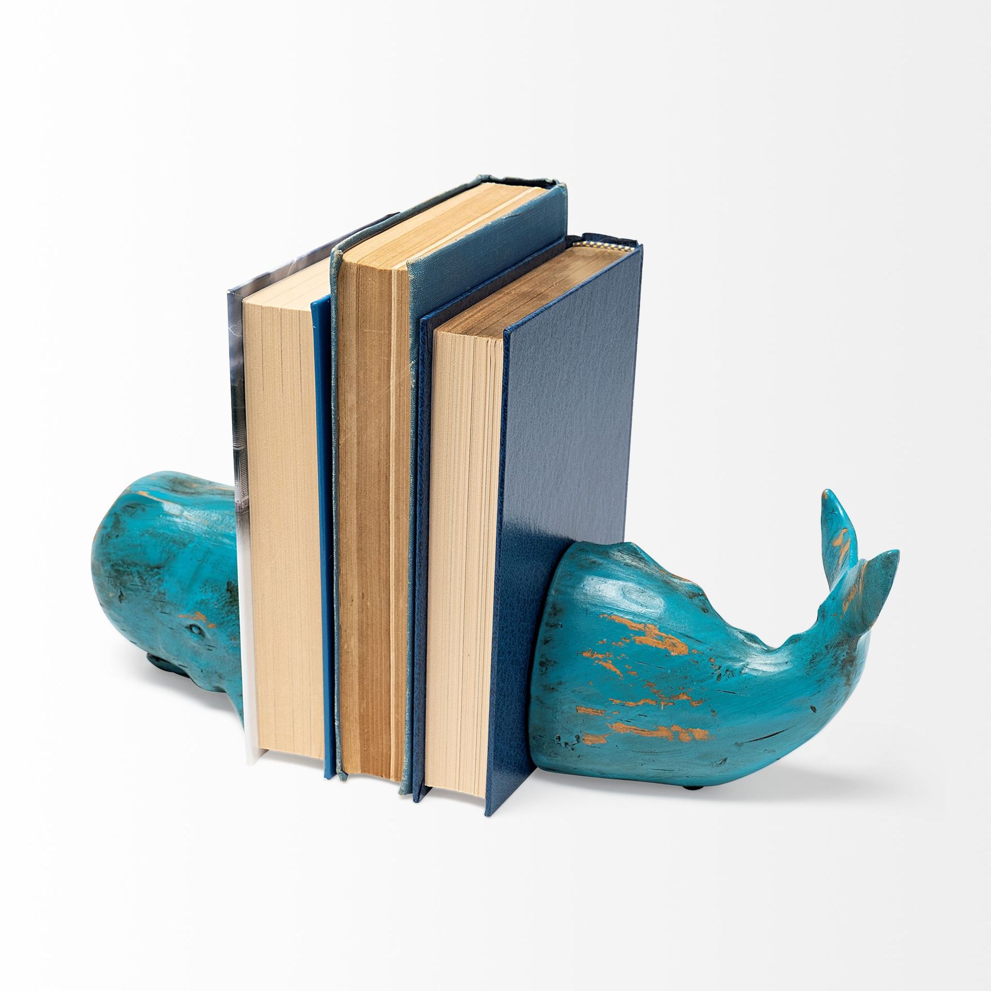 Mercana - Langdon 10L x 5W Blue Polyresin Whale Bookends (Set of 2)