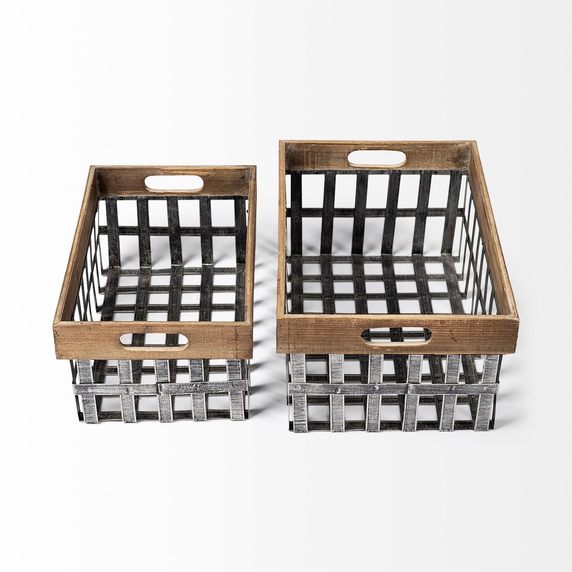 Mercana - Chartrand Wood And Metal Open Crate Style Baskets (Set of 2)