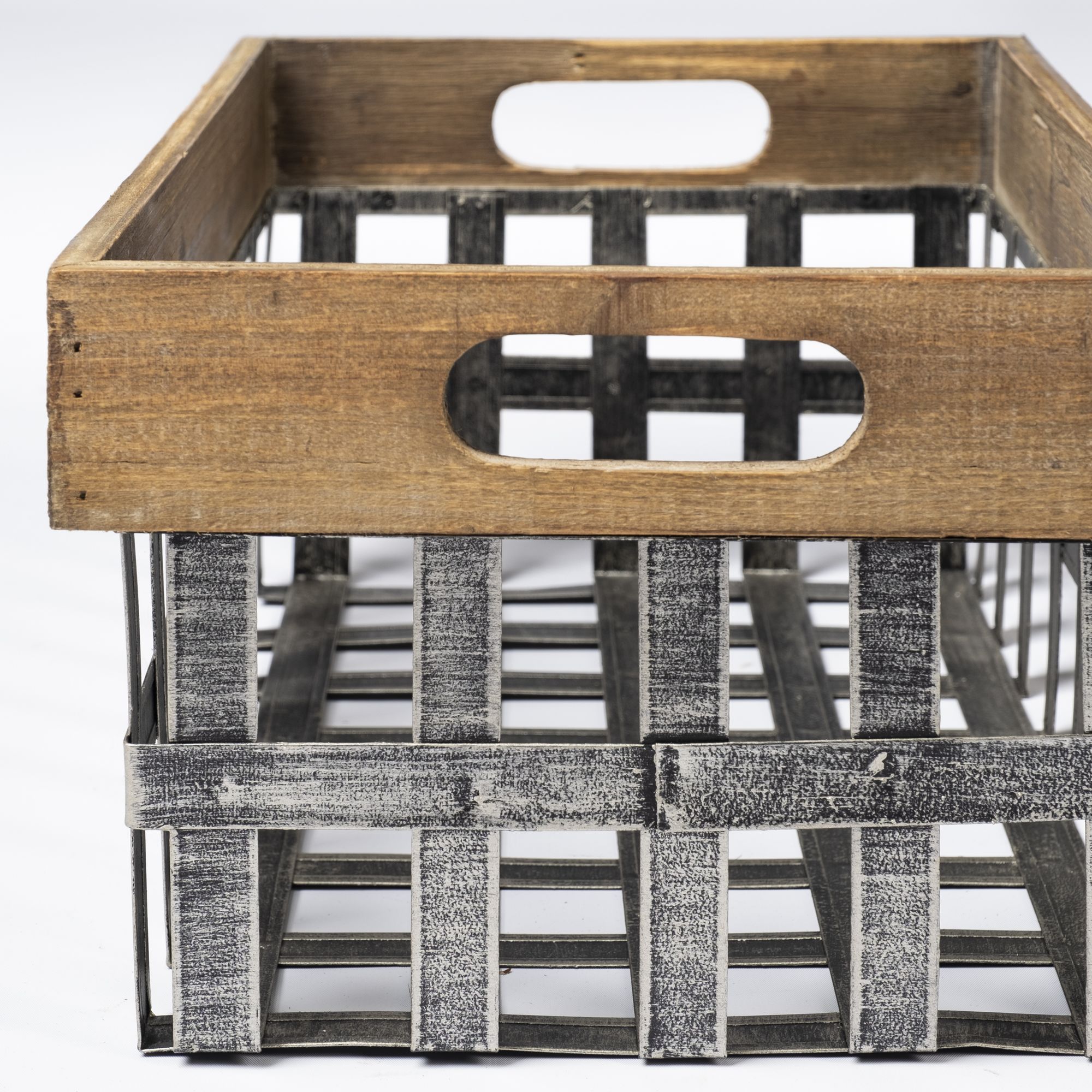 Mercana - Chartrand Wood And Metal Open Crate Style Baskets (Set of 2)