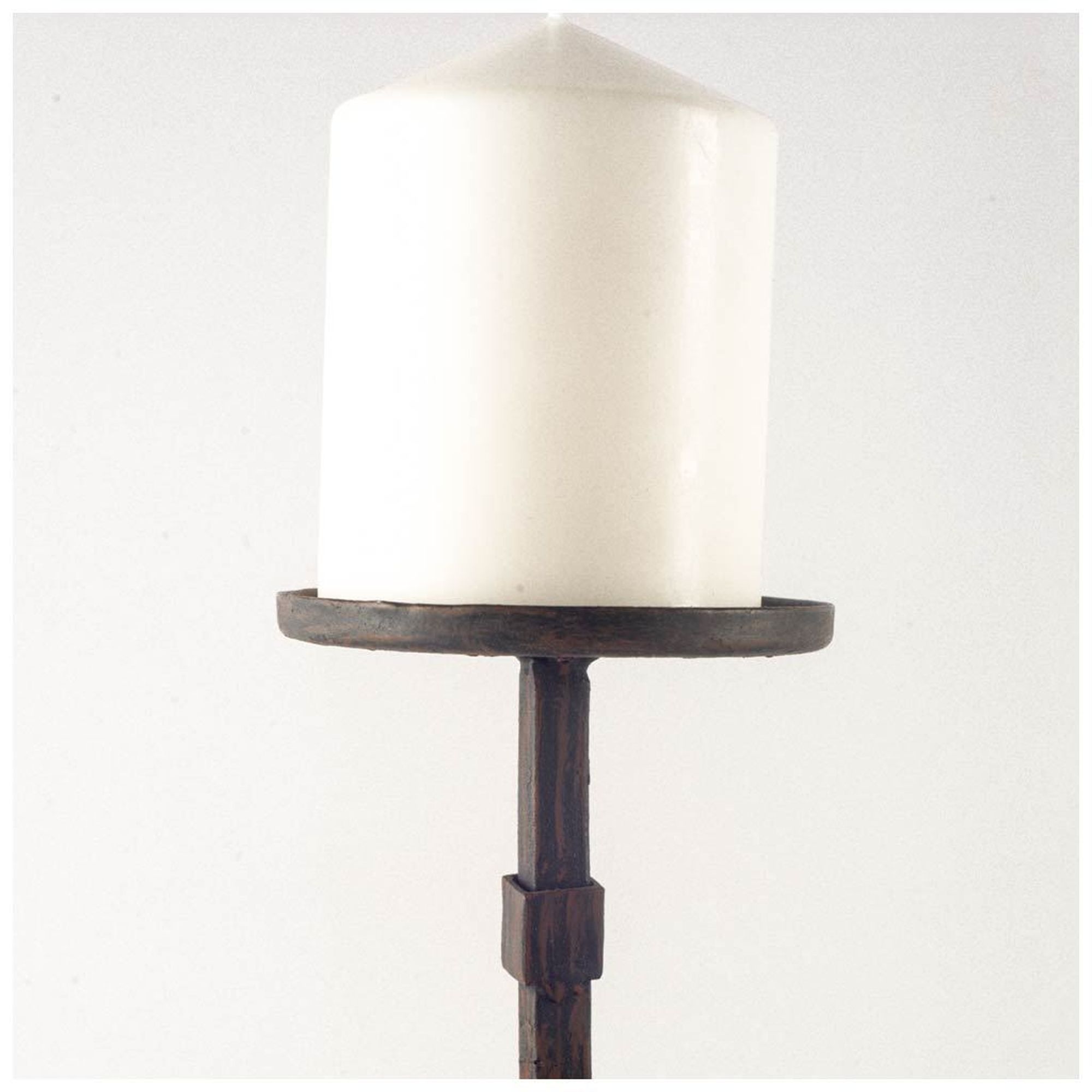 Mercana Edgeland I Short Brown Wood Metal Strap Candle Holder