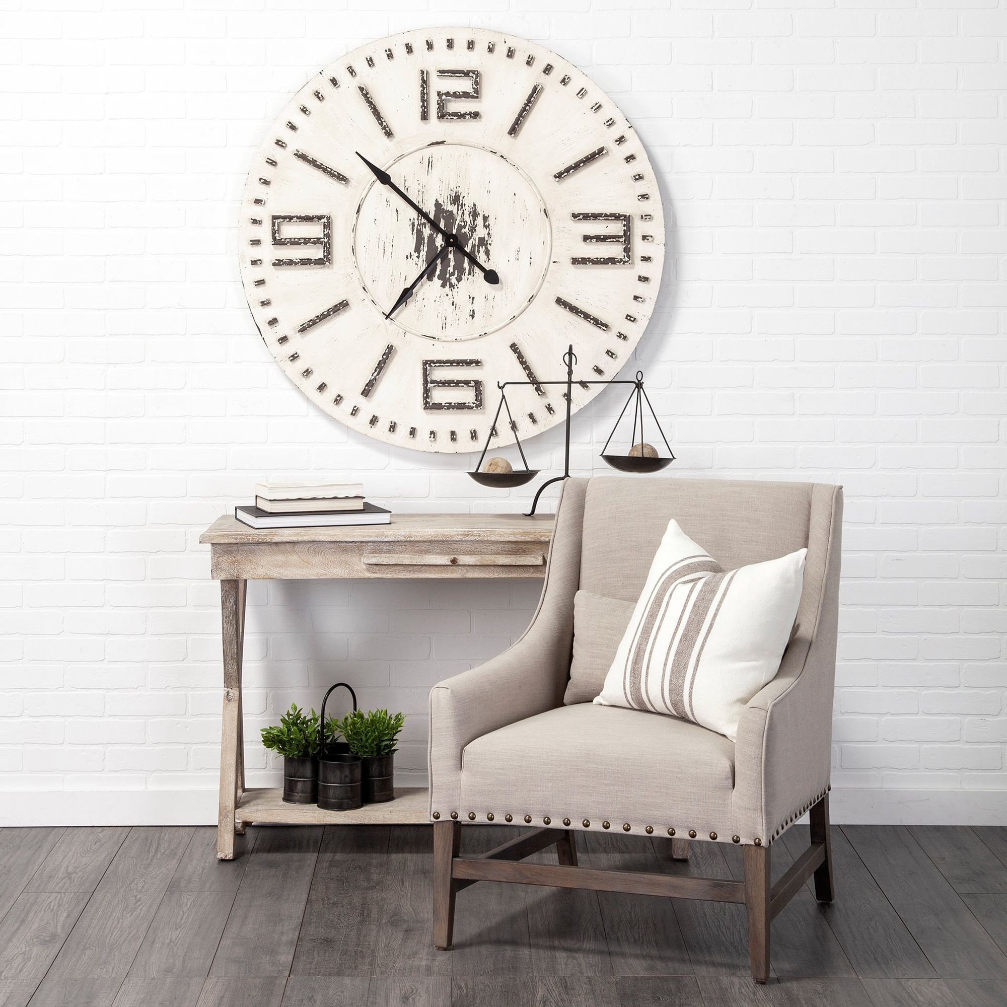 Mercana Devonshire Round Oversized Farmhouse Wall Clock - Cream