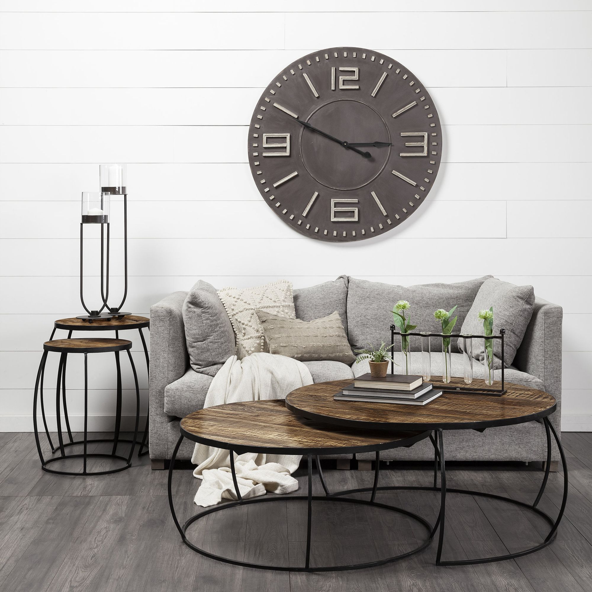 Mercana Devonshire II 42" Round Oversize Industrial Wall Clock - Dark Brown