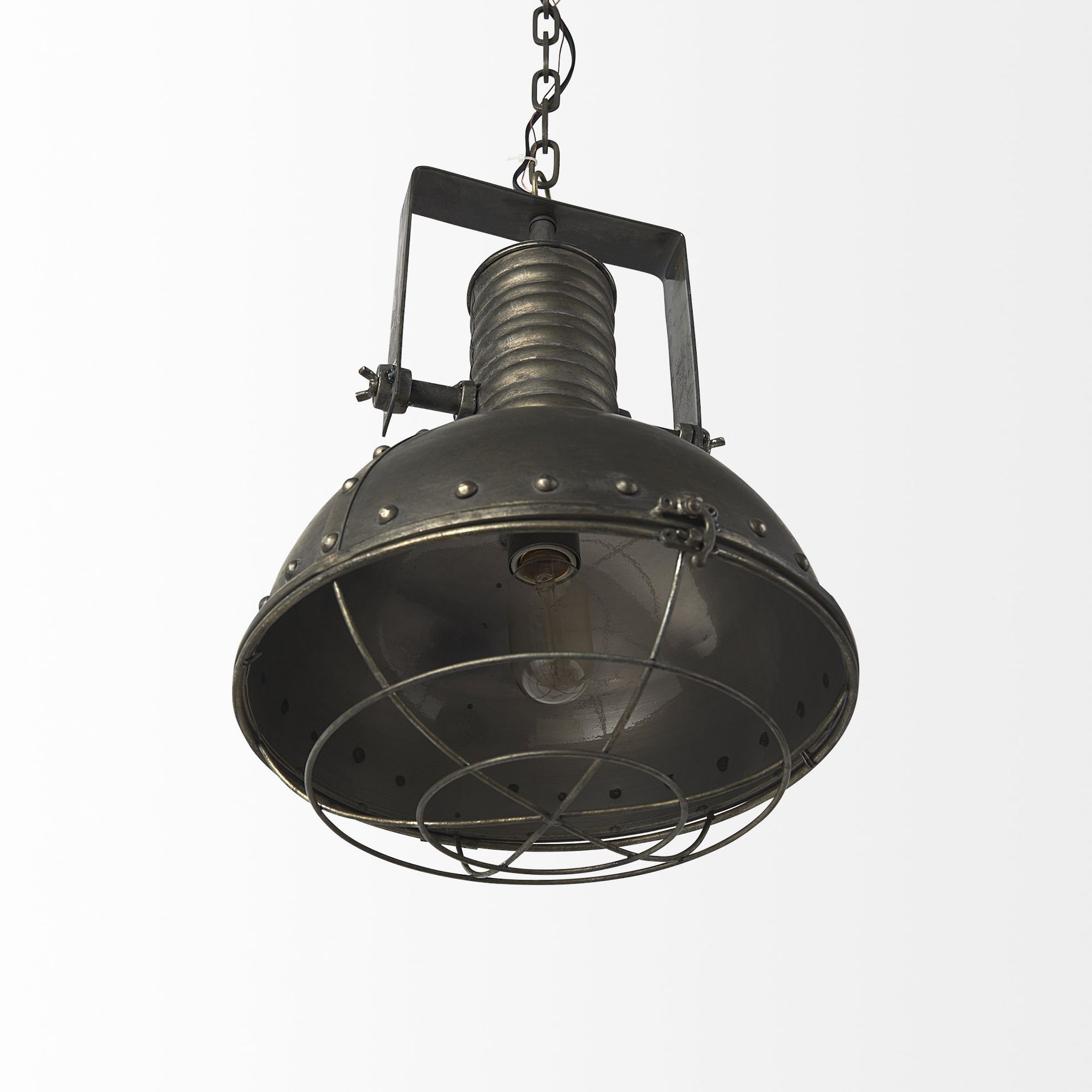 Mercana - Zaio Weathered Antique Gold Metal Caged Bulb Pendant Light