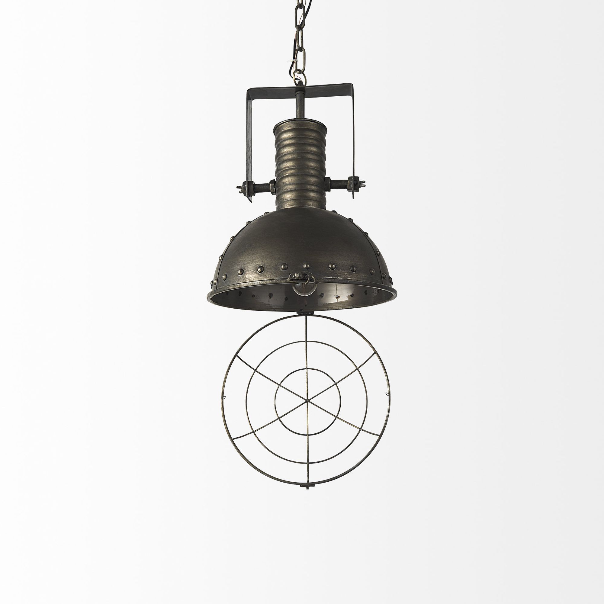 Mercana - Zaio Weathered Antique Gold Metal Caged Bulb Pendant Light