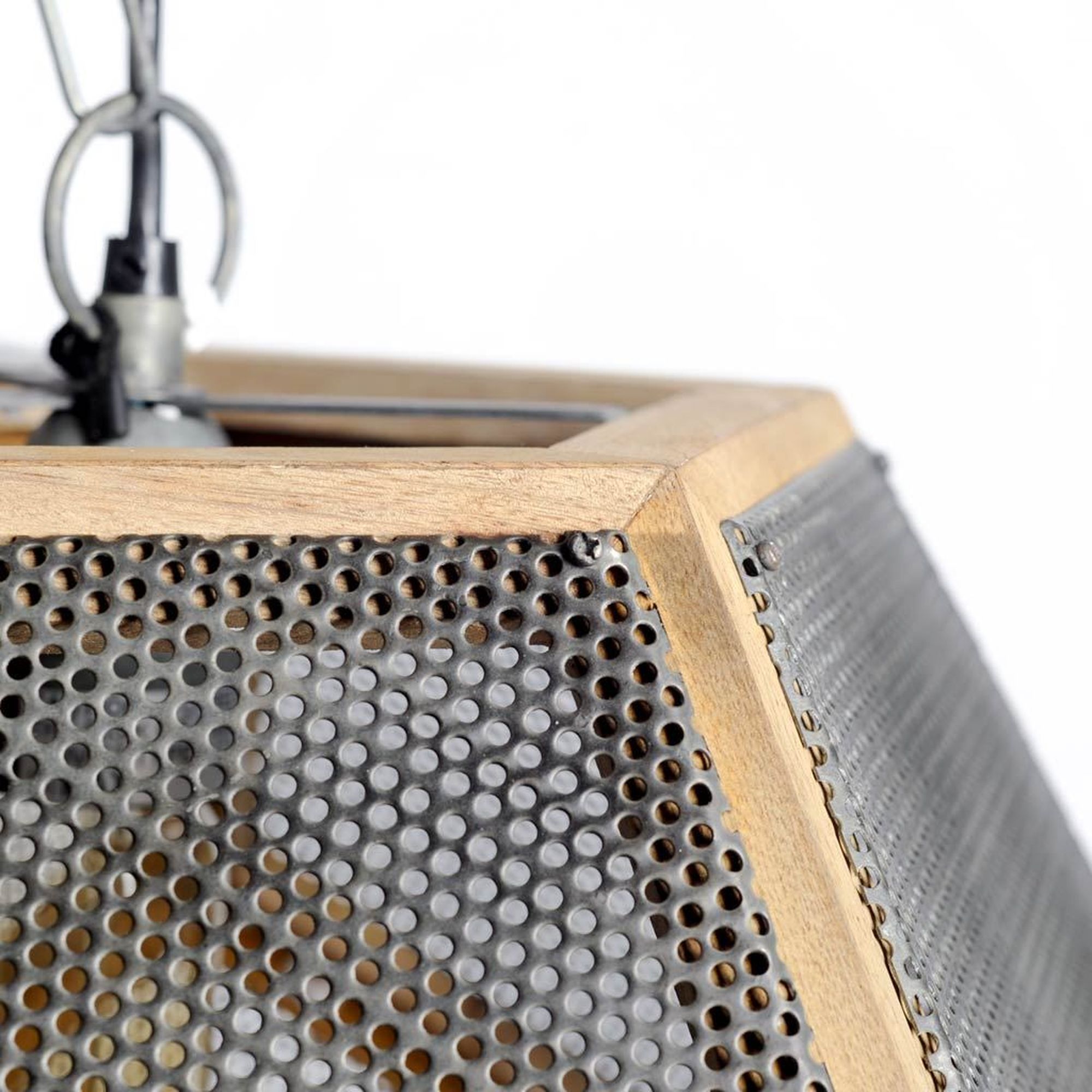 Mercana - Cordell Brown Wood and Meshed Metal Hexagonal Cage Pendant Light