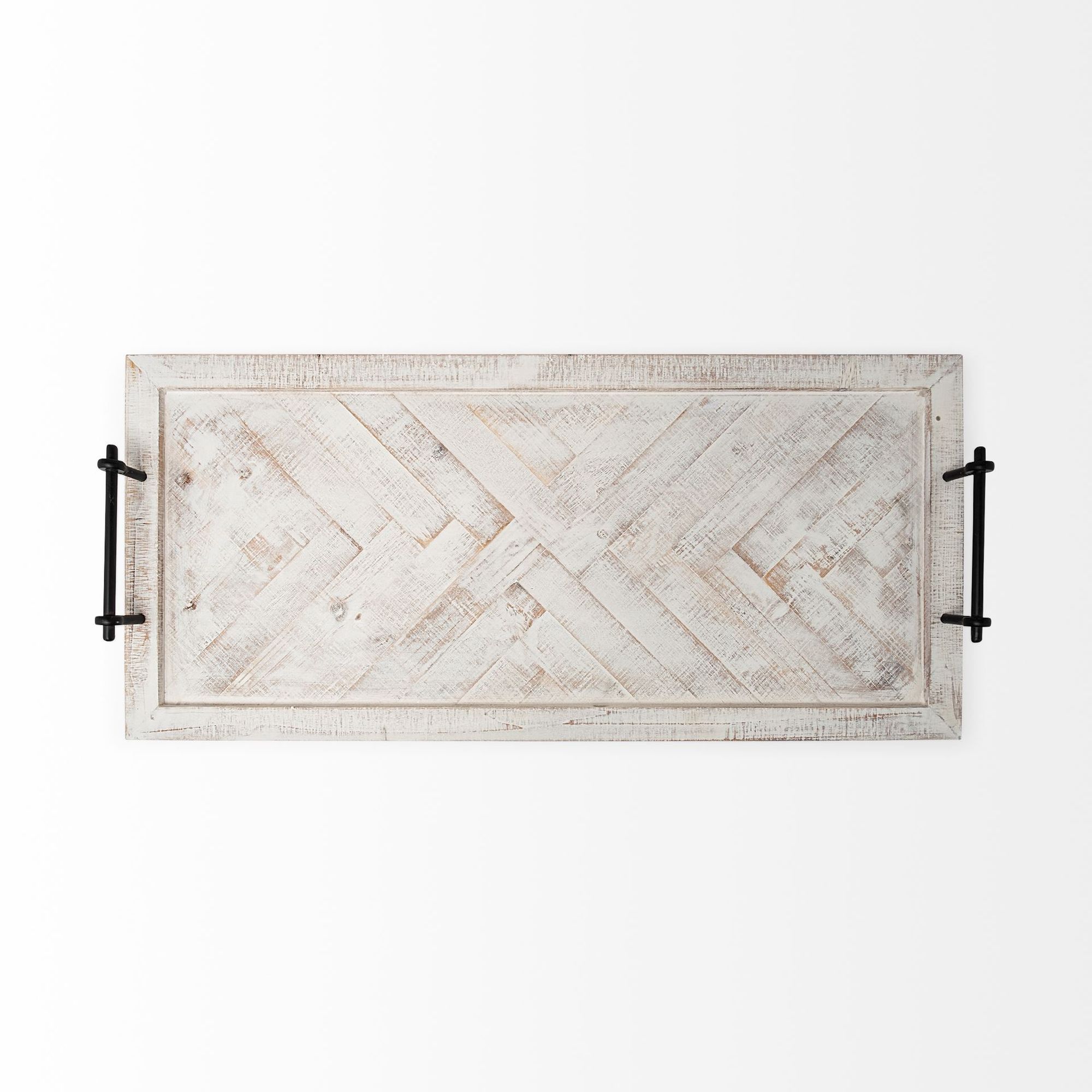 Mercana - Alfred 35L x 16W Natural Wooden Herringbone Rectangular Tray