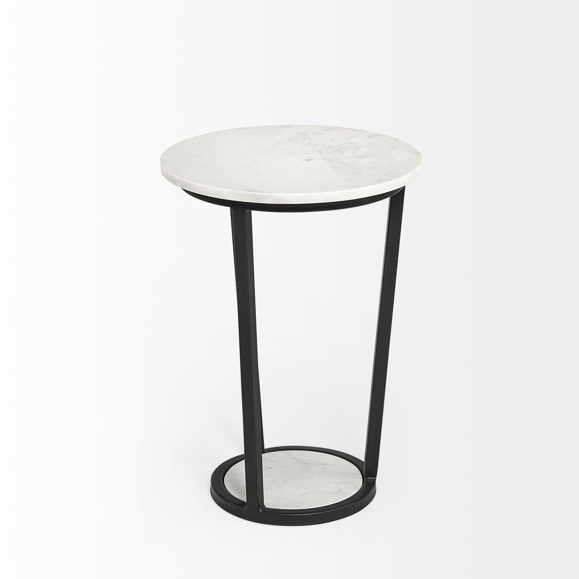 Mercana Bombola Round Small Accent Table with Black Metal Frame - White