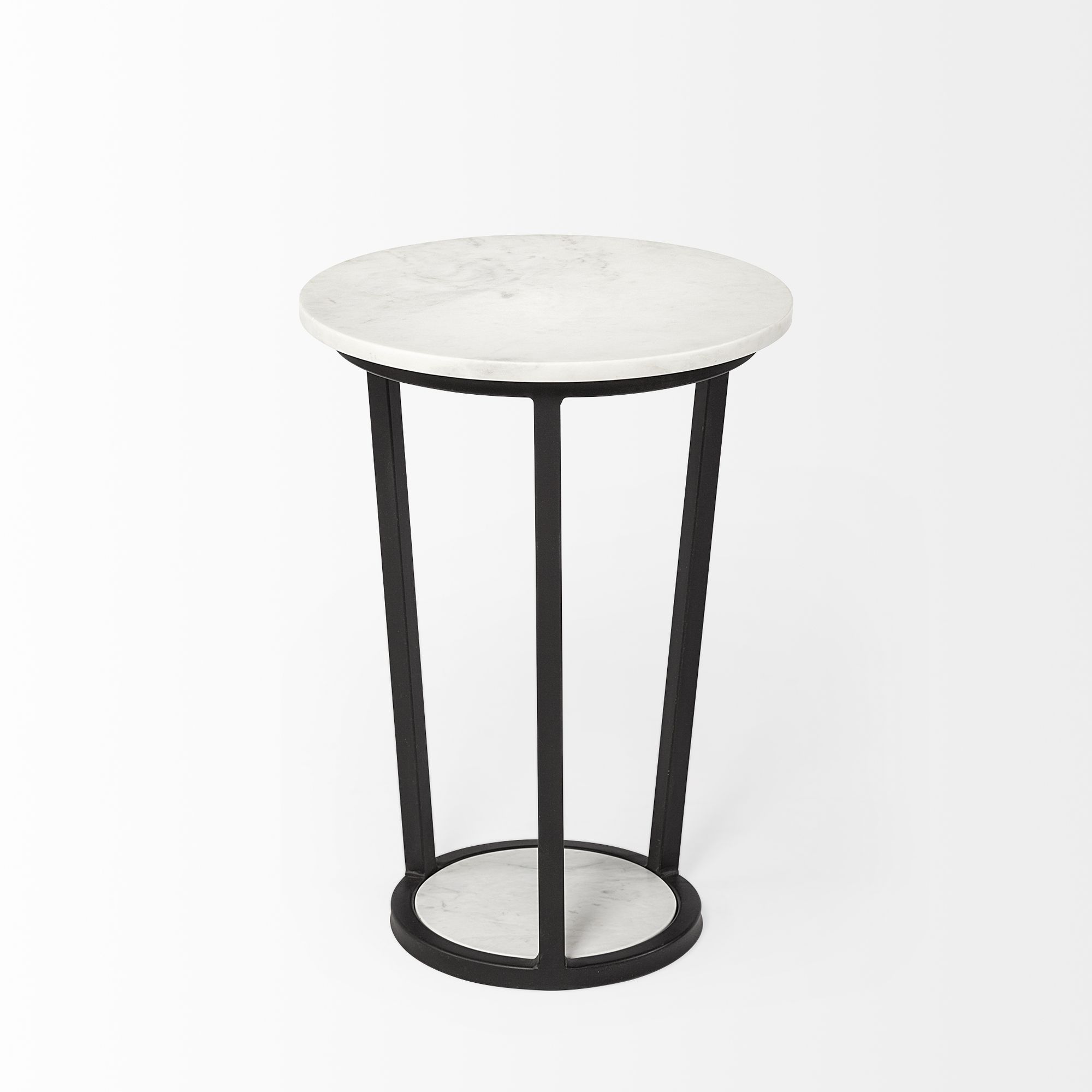 Mercana Bombola Round Small Accent Table with Black Metal Frame - White