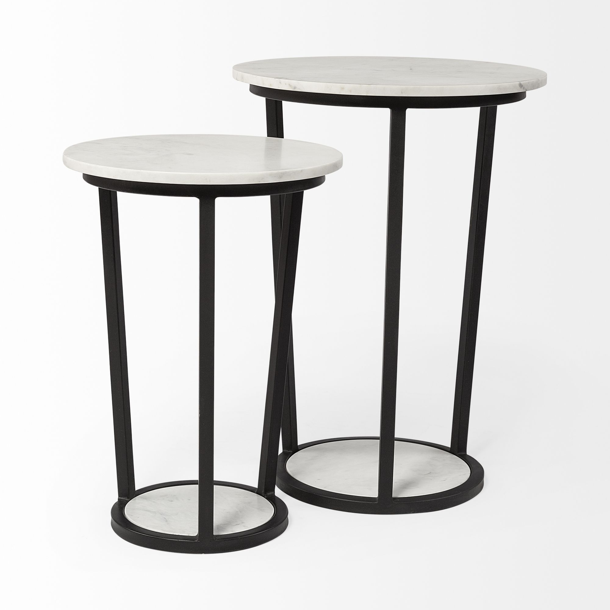 Mercana Bombola Round Small Accent Table with Black Metal Frame - White