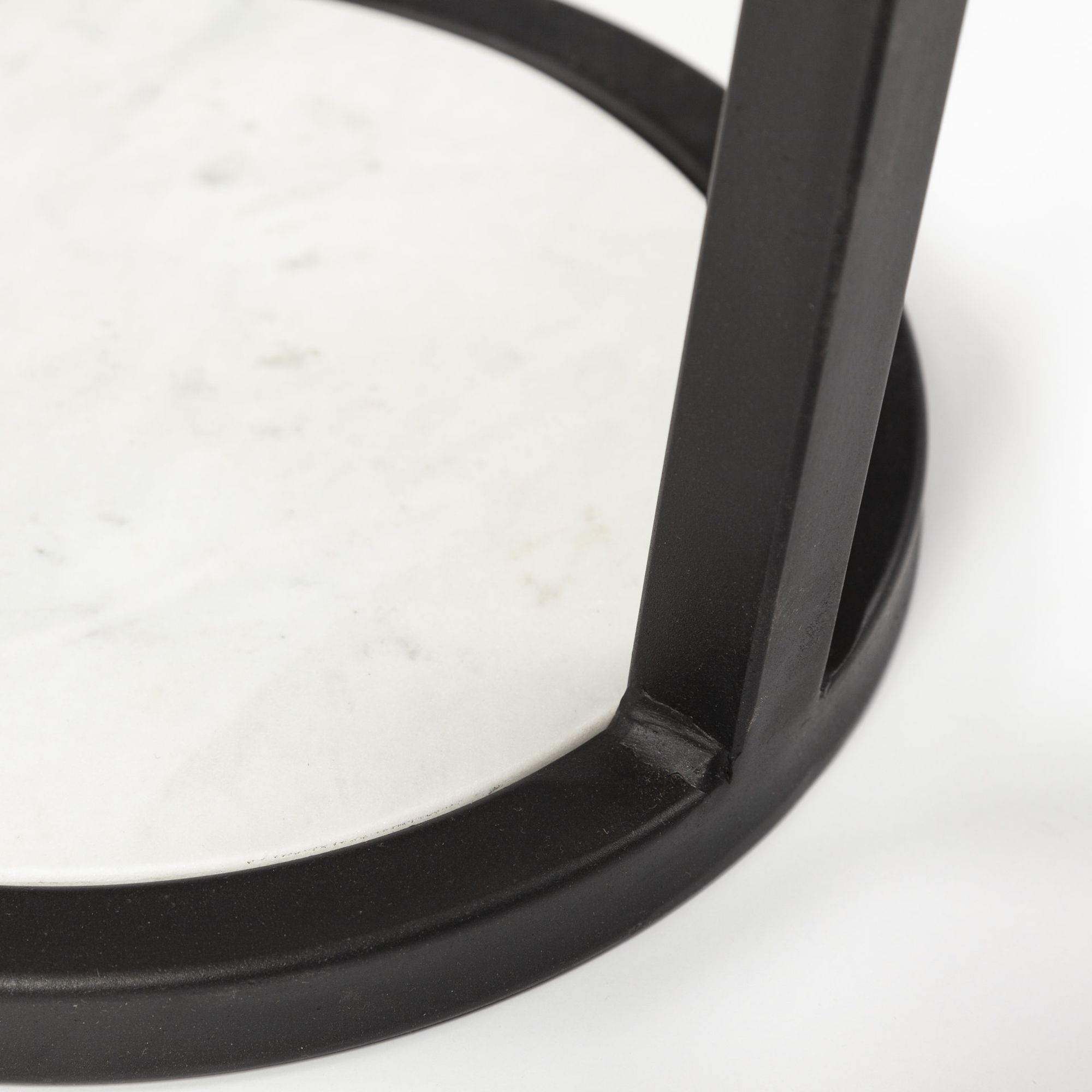 Mercana Bombola Round Small Accent Table with Black Metal Frame - White