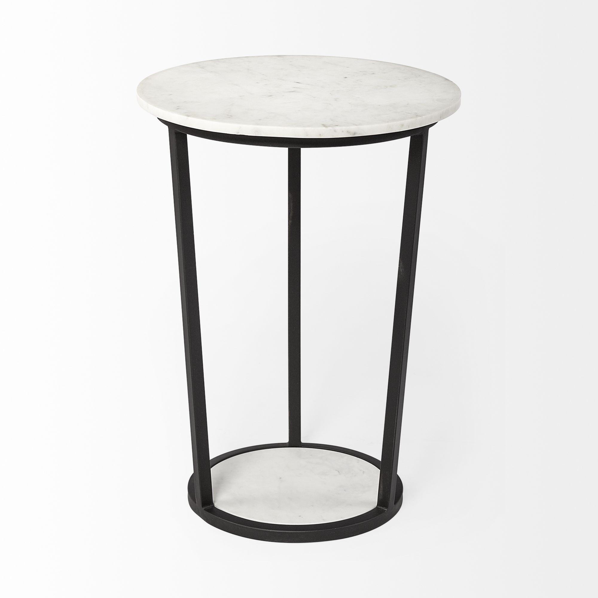 Mercana Bombola Round Large Accent Table with Black Metal Frame - White